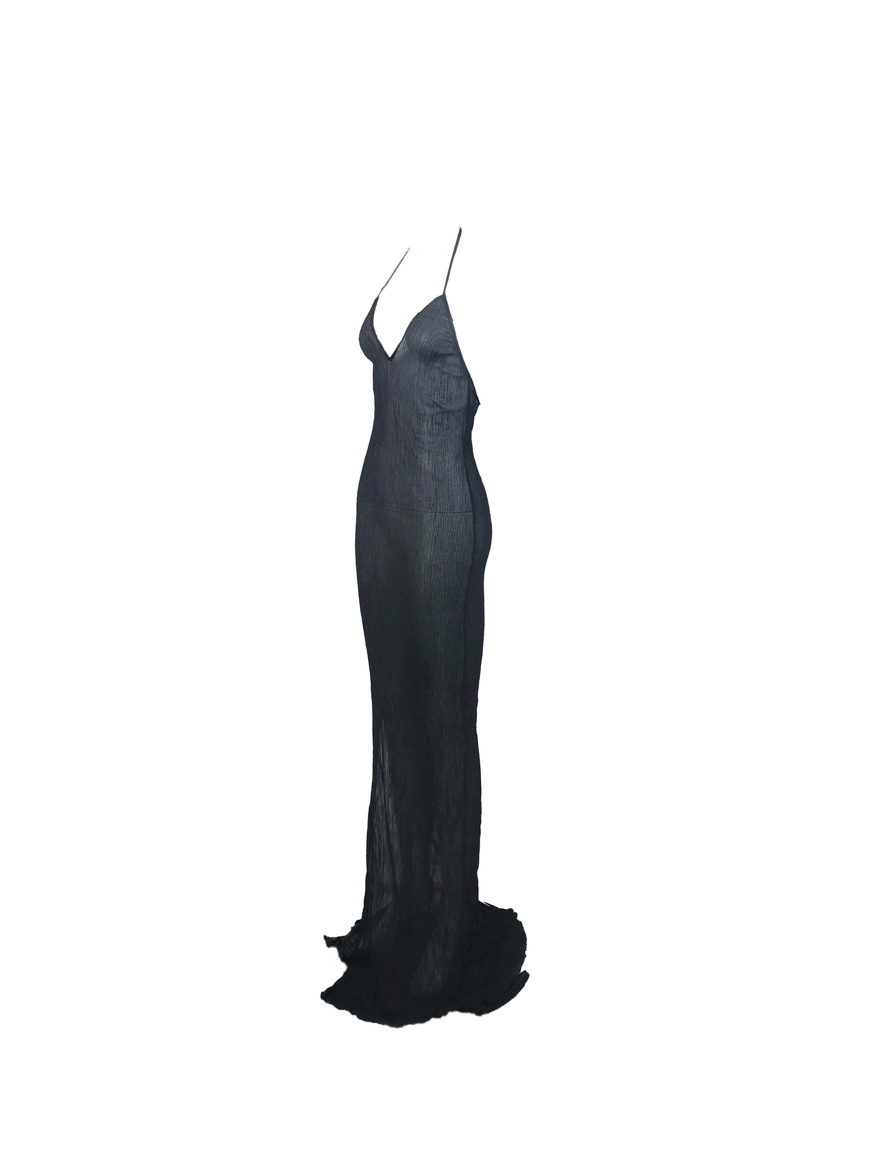 GUCCI S/s 2002 Durchsichtiger asymmetrischer schwarzer Staubmantel Maxikleid-Set im Angebot 5