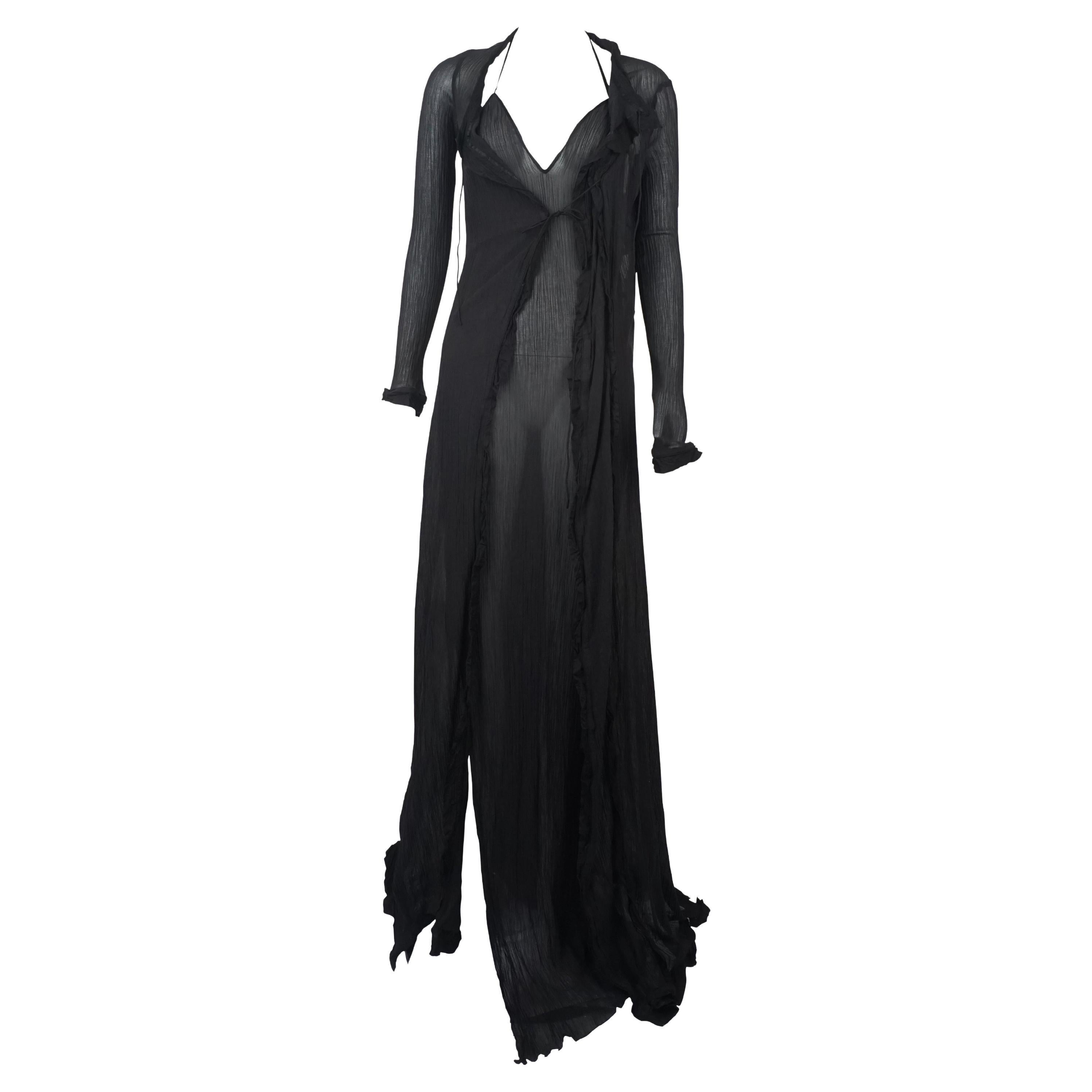 GUCCI S/s 2002 Durchsichtiger asymmetrischer schwarzer Staubmantel Maxikleid-Set im Angebot