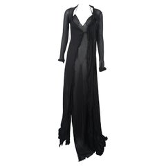 GUCCI S/s 2002 Durchsichtiger asymmetrischer schwarzer Staubmantel Maxikleid-Set