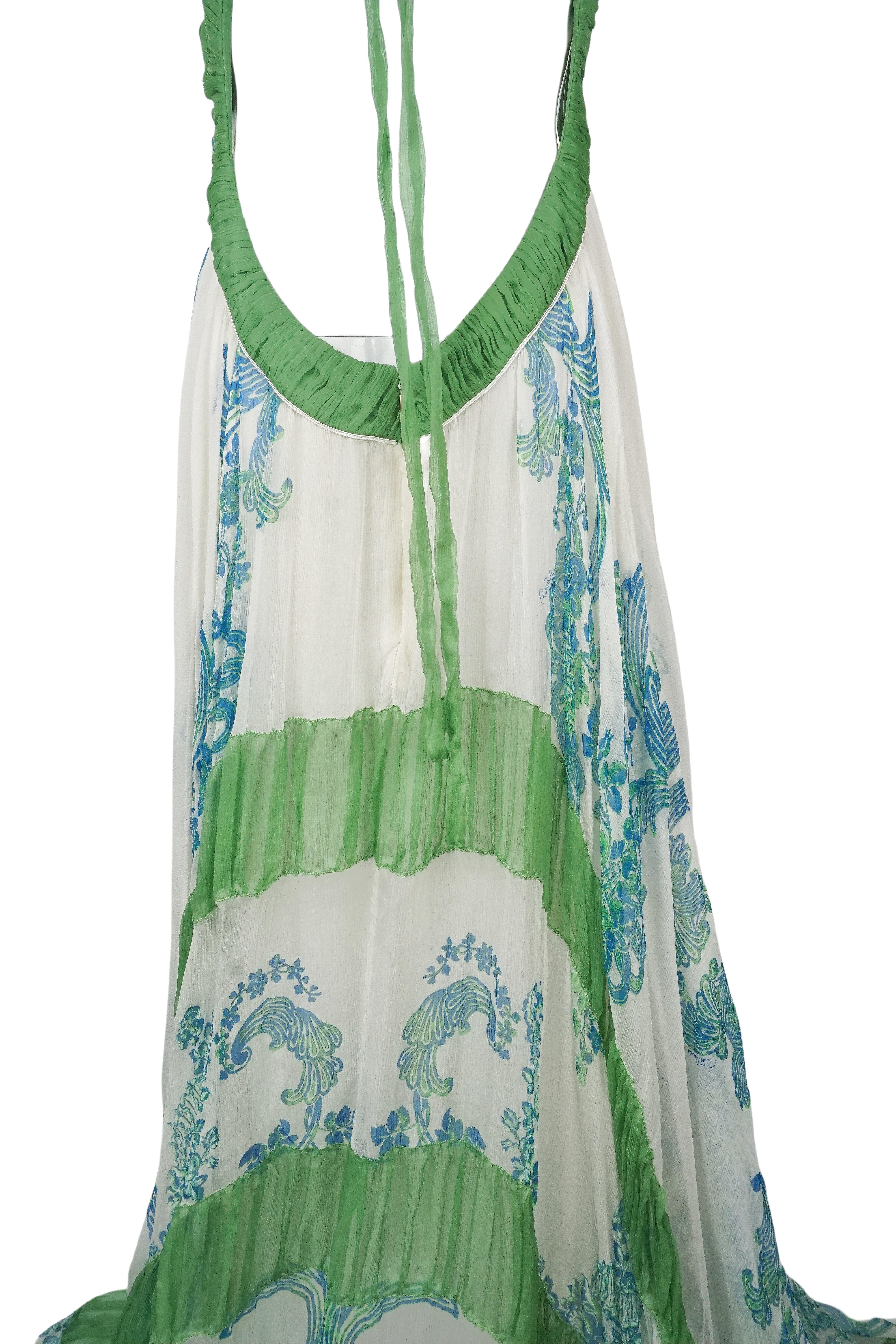 ROBERTO CAVALLI S/s 2007 Grün & Weiß Floral Glittering Halter Maxi Kleid NWT im Angebot 2