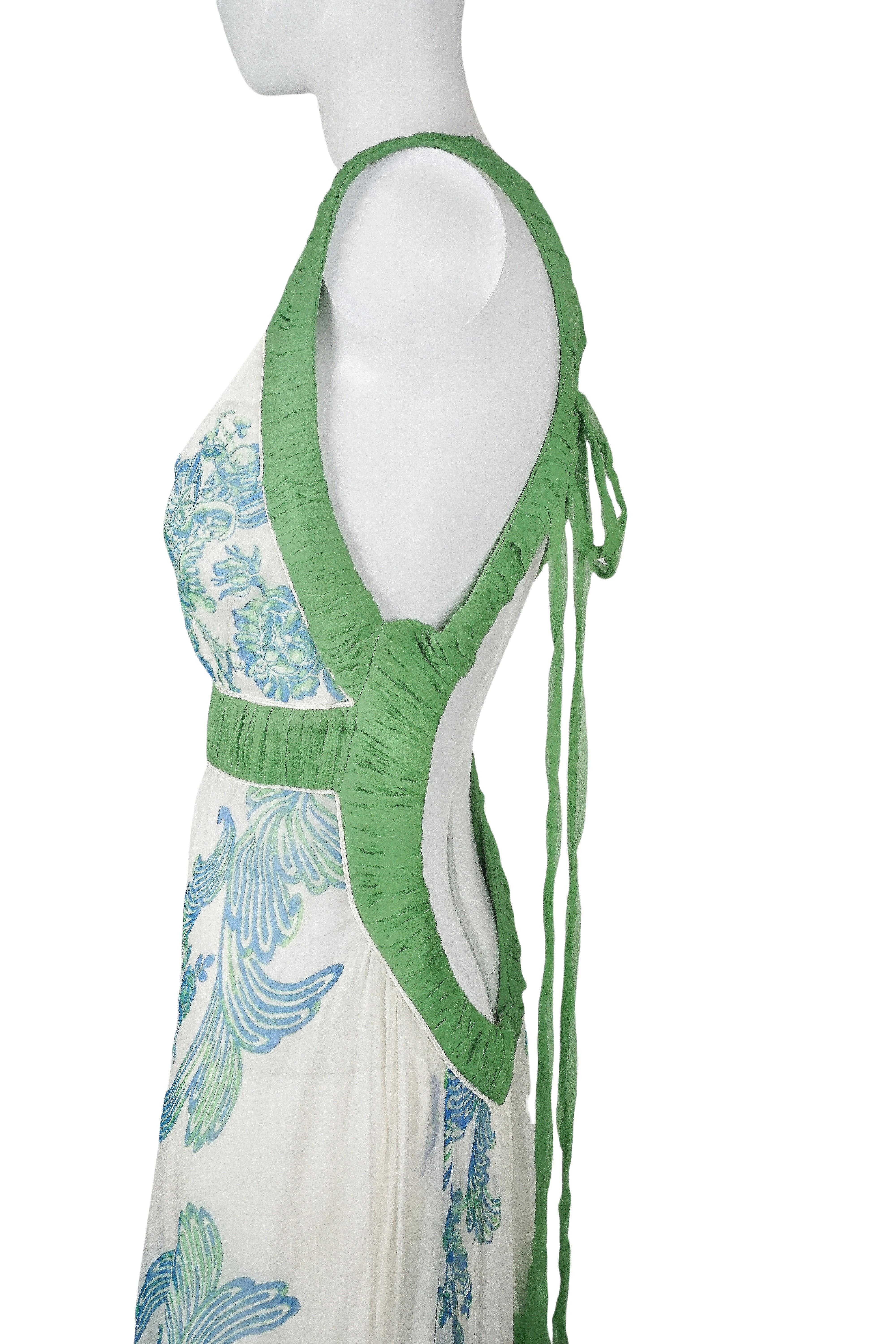 ROBERTO CAVALLI S/s 2007 Grün & Weiß Floral Glittering Halter Maxi Kleid NWT im Angebot 3