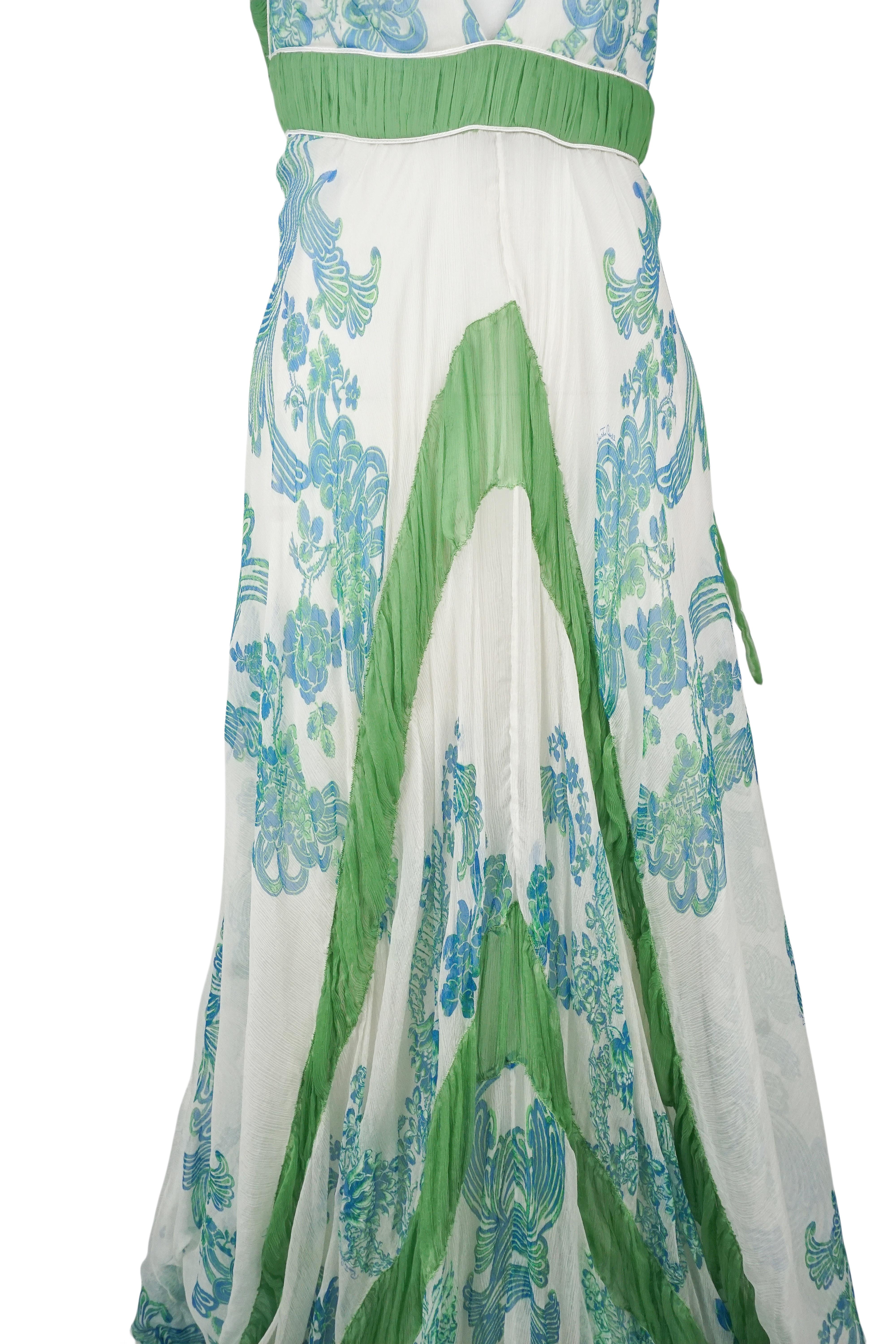 ROBERTO CAVALLI S/s 2007 Grün & Weiß Floral Glittering Halter Maxi Kleid NWT im Angebot 5