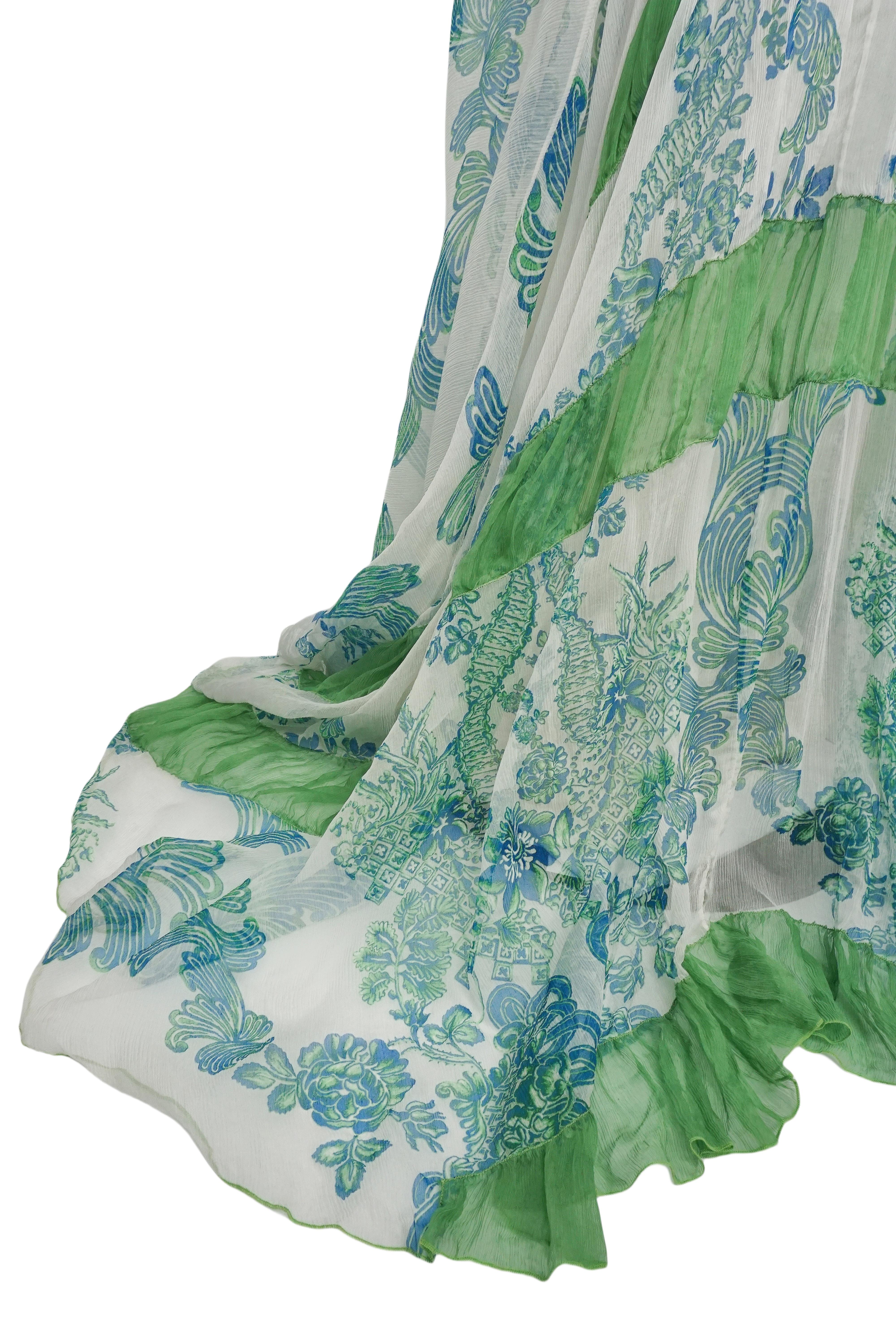 ROBERTO CAVALLI S/s 2007 Grün & Weiß Floral Glittering Halter Maxi Kleid NWT im Angebot 6