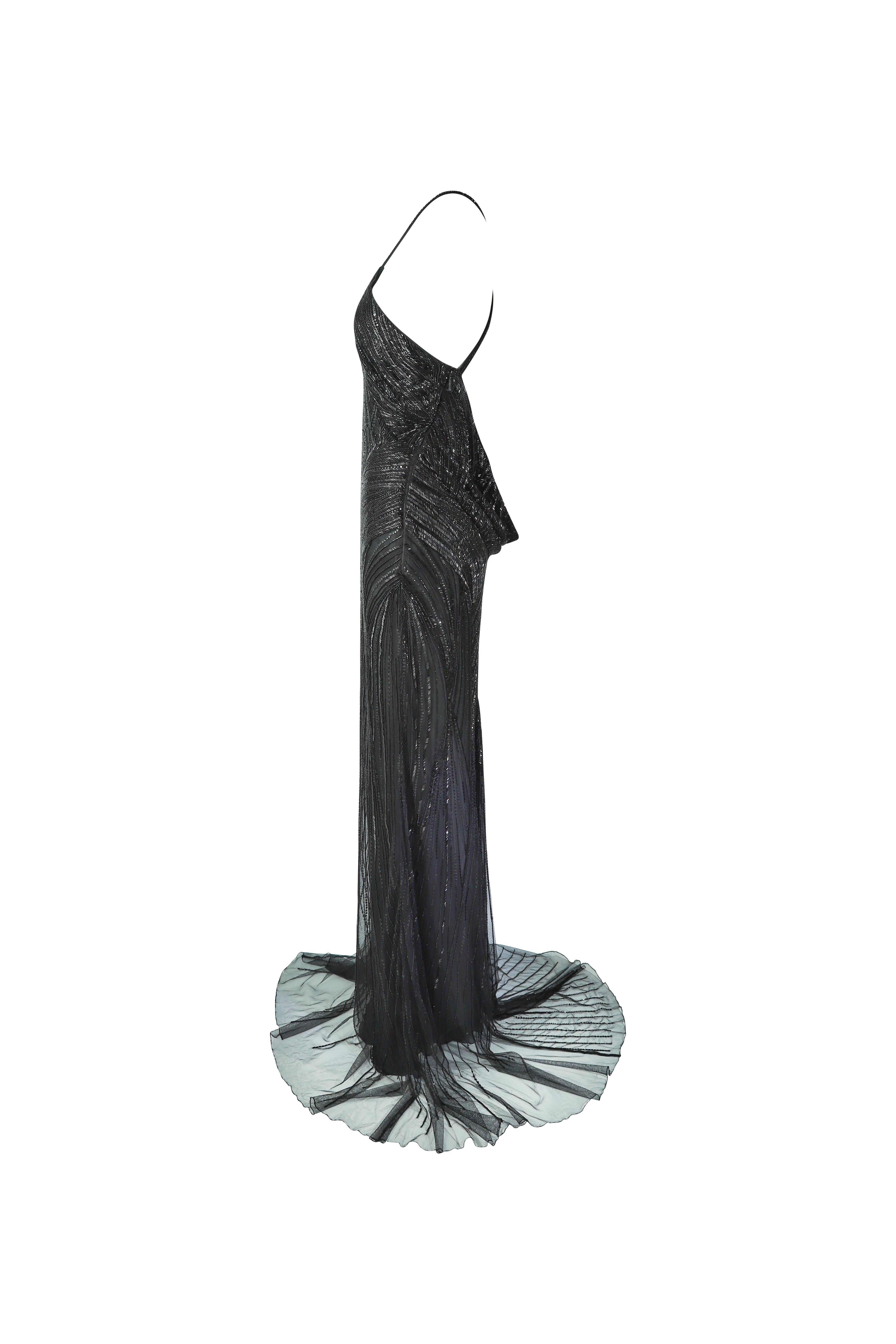 ROBERTO CAVALLI Schwarzes perlenbesetztes, tief heruntergezogenes Maxikleid Tagged. 2007 NWT Damen im Angebot