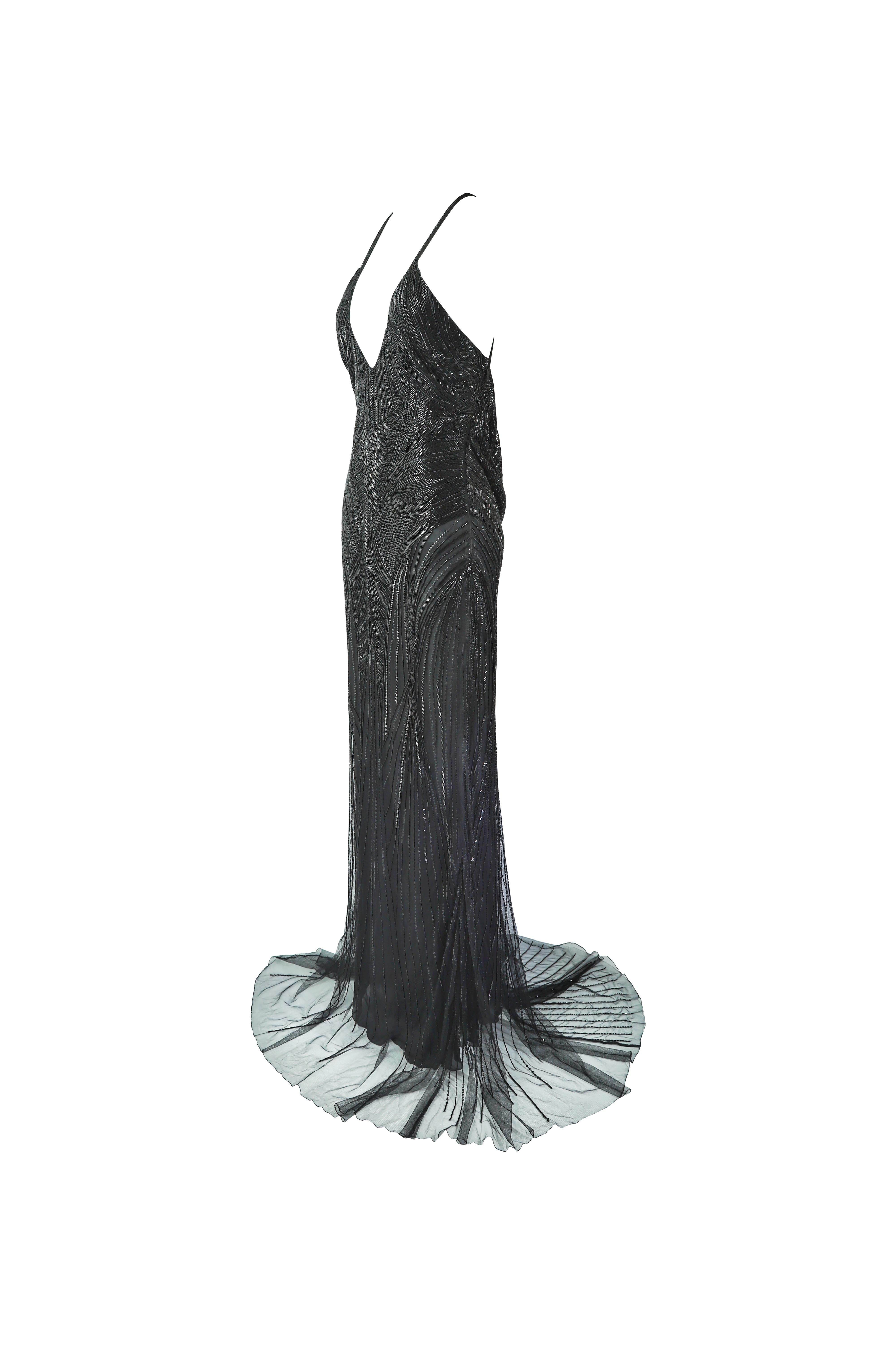ROBERTO CAVALLI Schwarzes perlenbesetztes, tief heruntergezogenes Maxikleid Tagged. 2007 NWT im Zustand „Hervorragend“ im Angebot in 上海市, CN