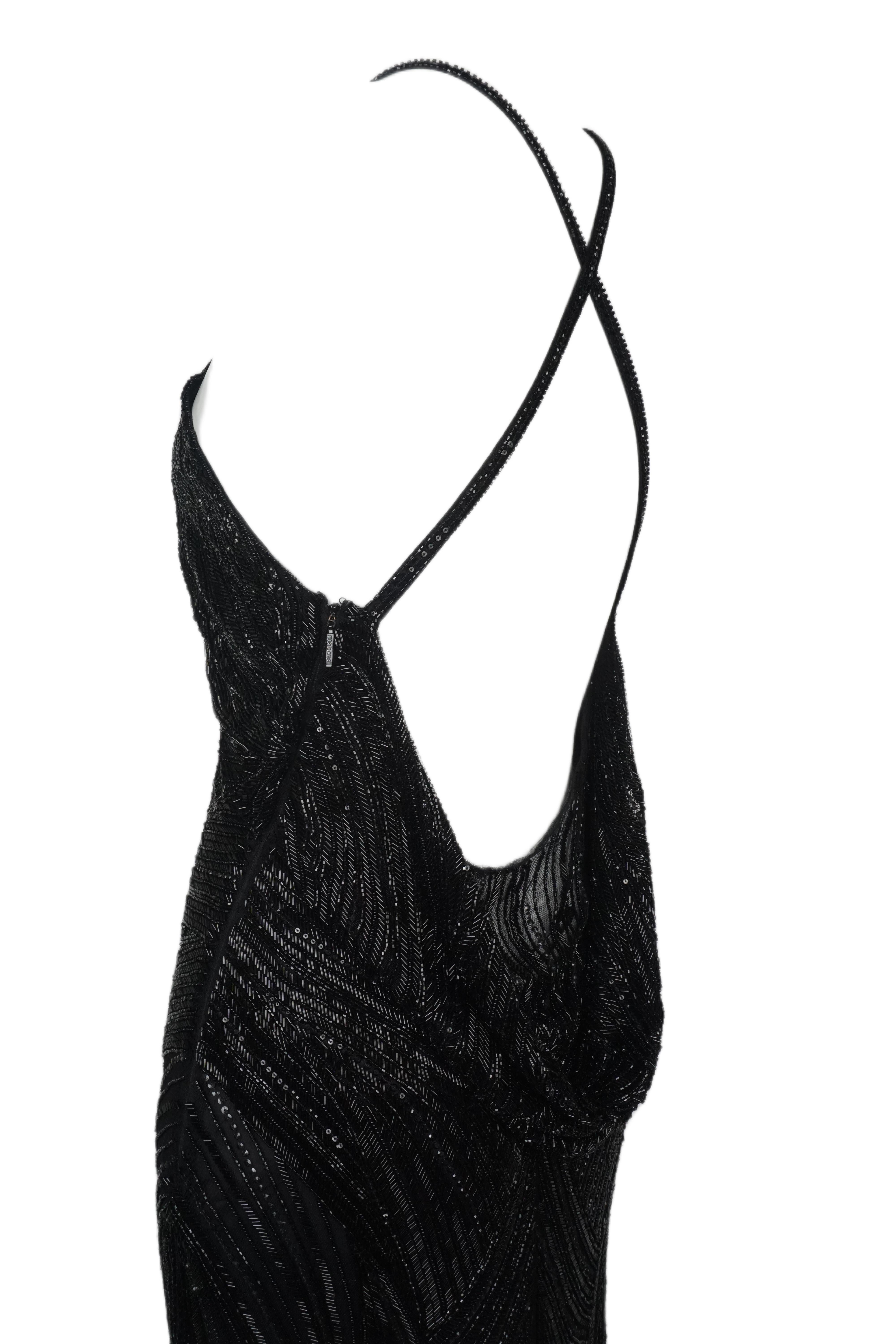 ROBERTO CAVALLI Schwarzes perlenbesetztes, tief heruntergezogenes Maxikleid Tagged. 2007 NWT im Angebot 3
