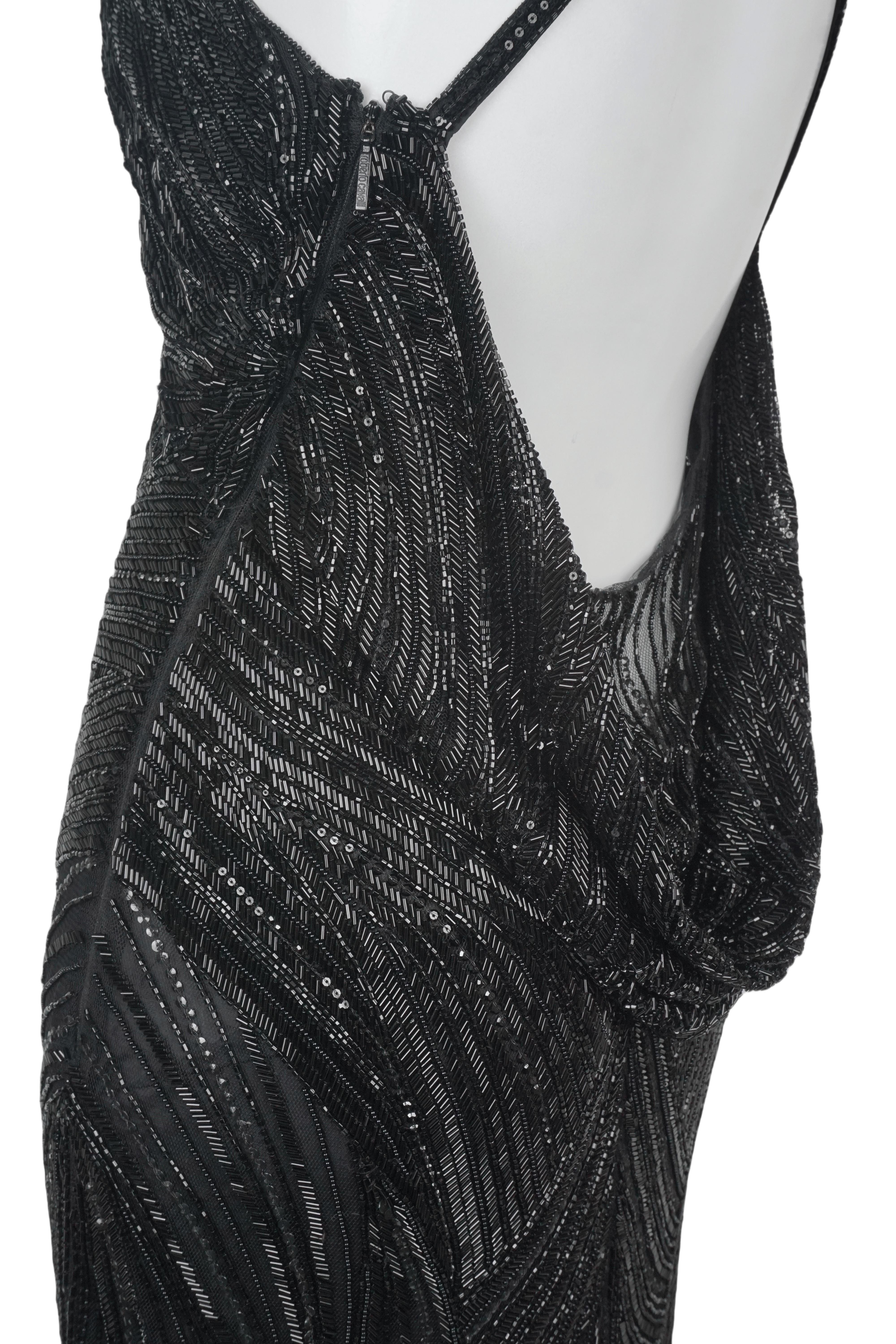 ROBERTO CAVALLI Schwarzes perlenbesetztes, tief heruntergezogenes Maxikleid Tagged. 2007 NWT im Angebot 4