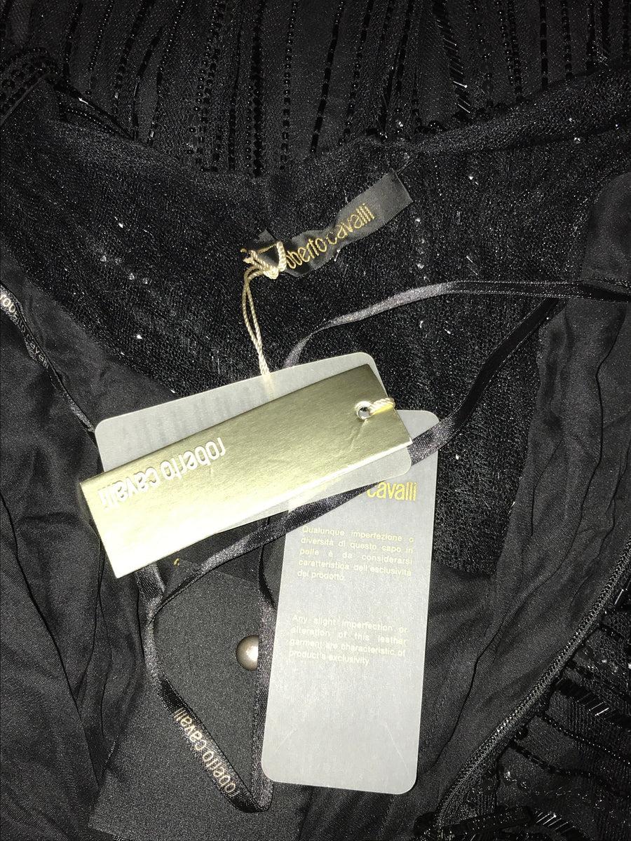 ROBERTO CAVALLI Schwarzes perlenbesetztes, tief heruntergezogenes Maxikleid Tagged. 2007 NWT im Angebot 8