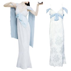 CHRISTIAN DIOR F/H 2005 Baby Blue Ribbon Floral Maxi Dress John Galliano Era