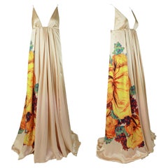 ROBERTO CAVALLI S/s 2008 Weit ausgestellte Blumendruck Elfenbein Seide Kleid Neu Mit Tags