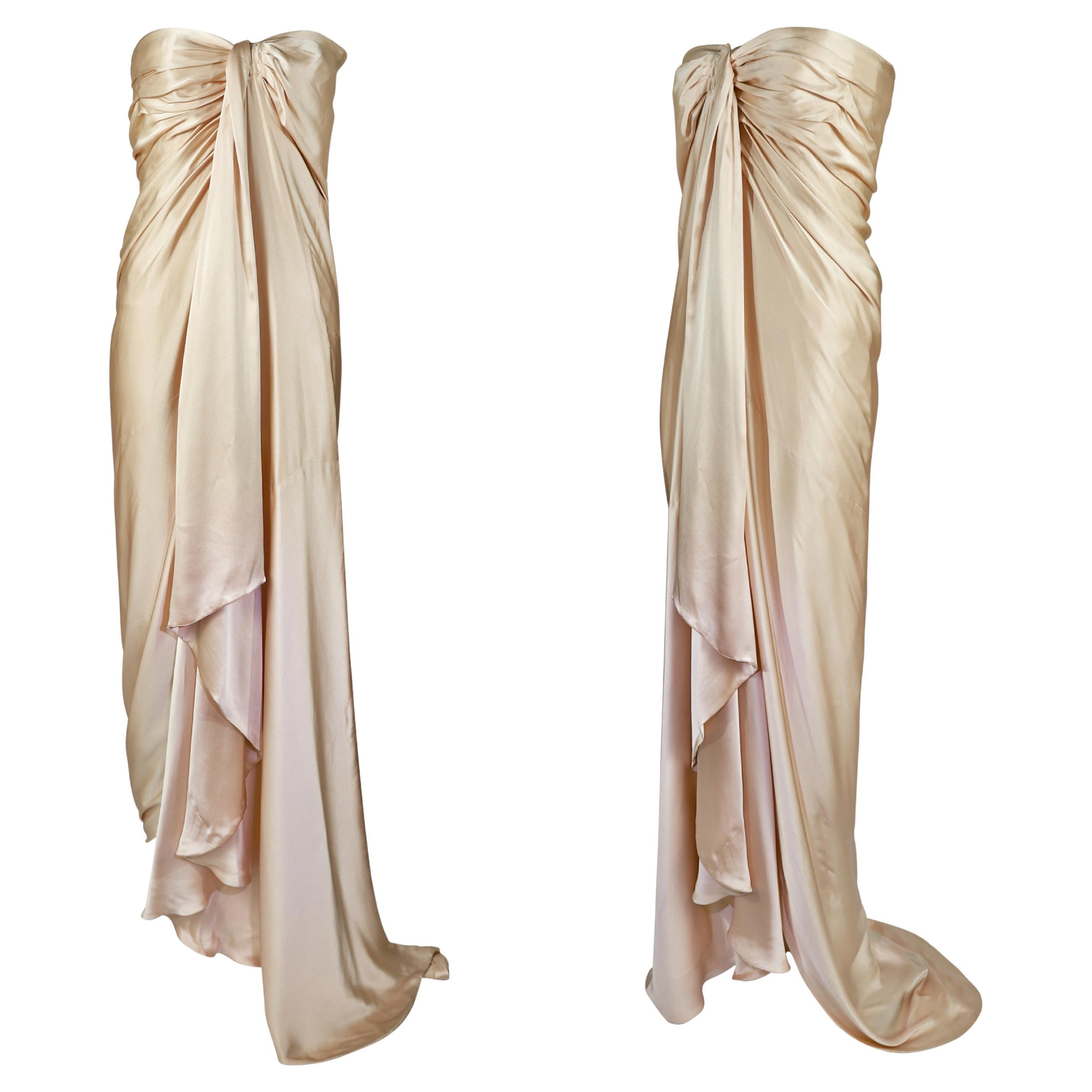 BALENCIAGA Museum Re-Edition 1960er Jahre Champagner Seide trägerlos drapiert Kleid
