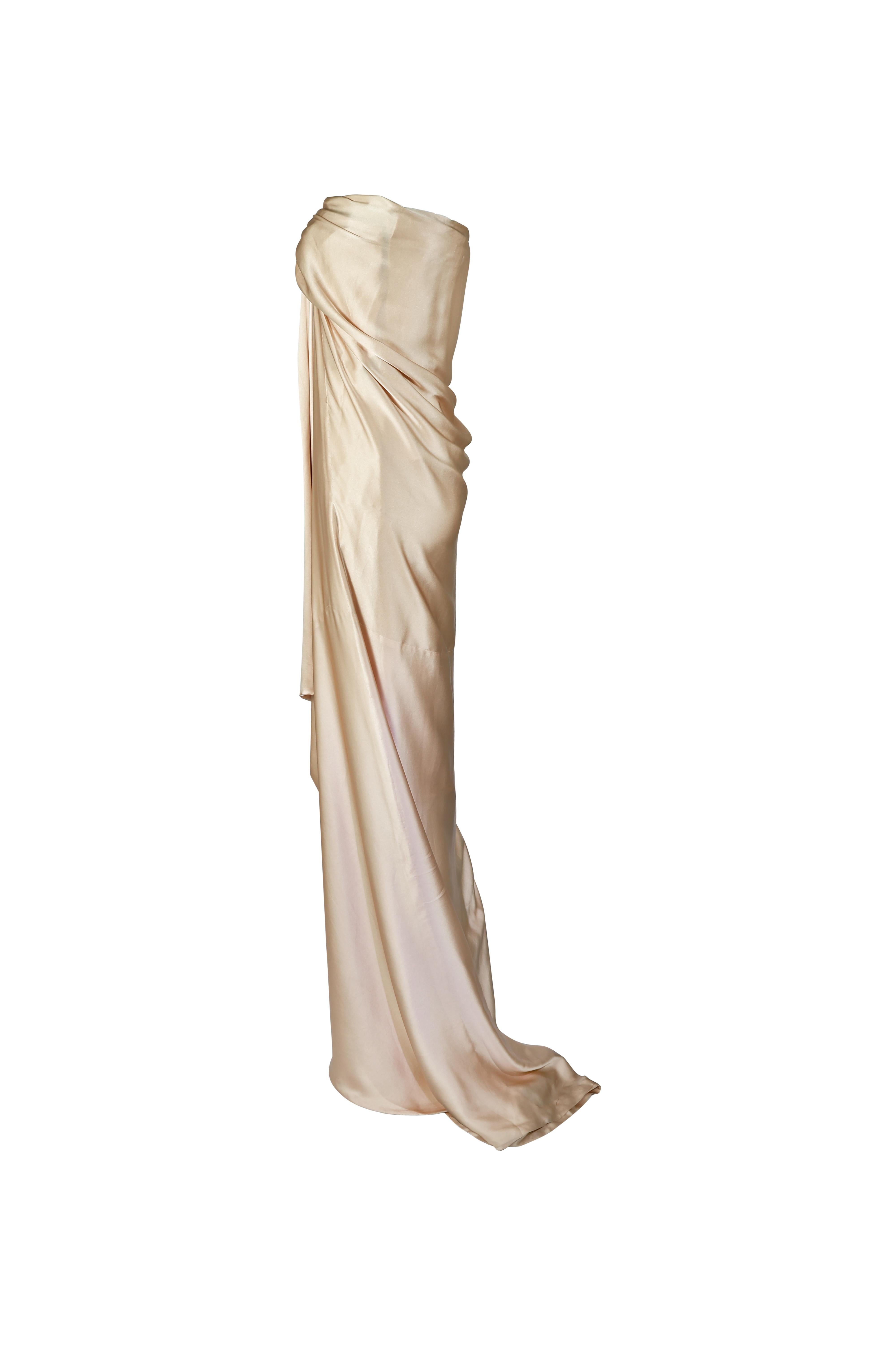 BALENCIAGA Museum Re-Edition 1960er Jahre Champagner Seide trägerlos drapiert Kleid Damen im Angebot
