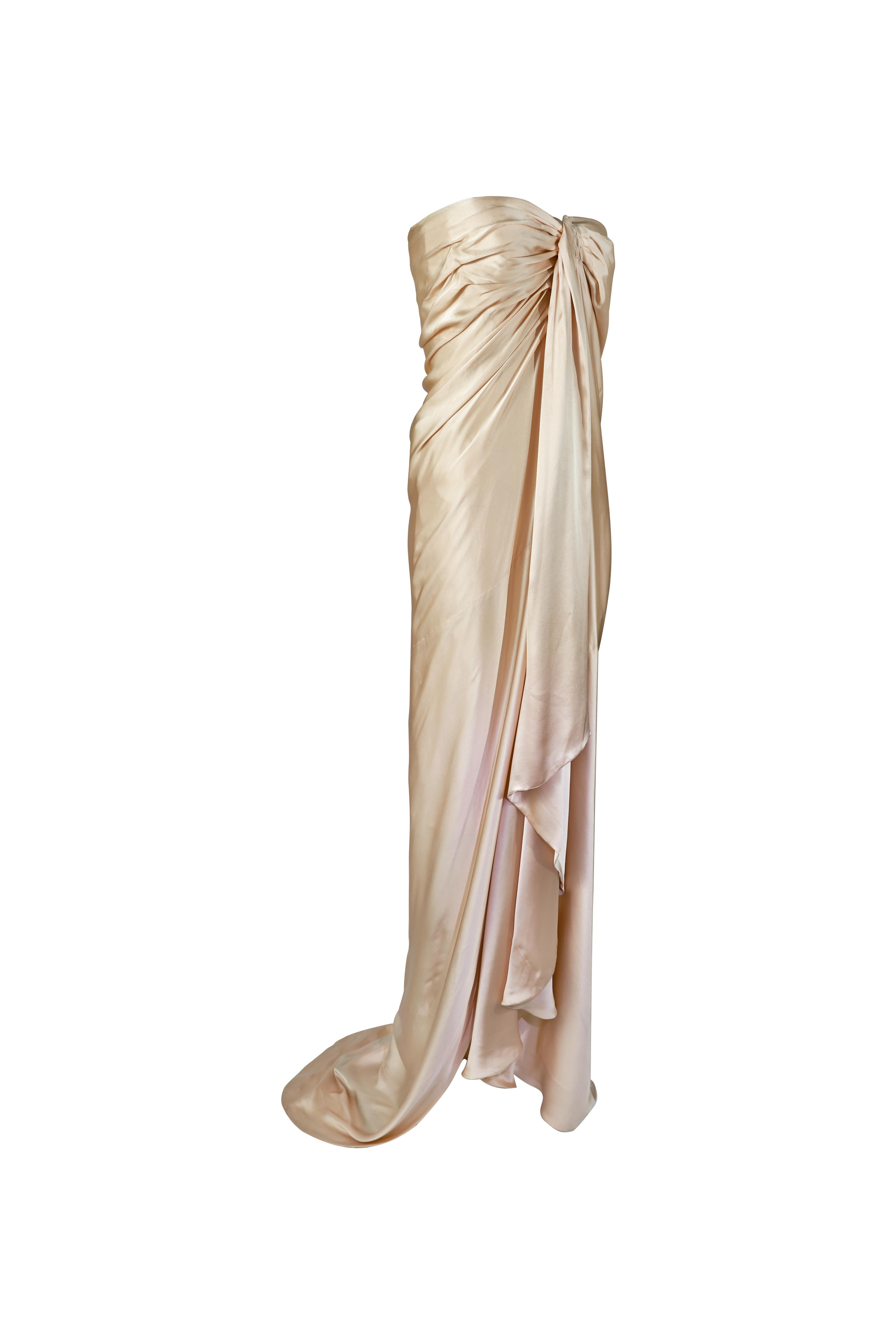 BALENCIAGA Museum Re-Edition 1960er Jahre Champagner Seide trägerlos drapiert Kleid im Zustand „Hervorragend“ im Angebot in 上海市, CN