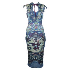 Ensemble jupe chinoise dragon teal YVES SAINT LAURENT By Tom Ford F/w 2004