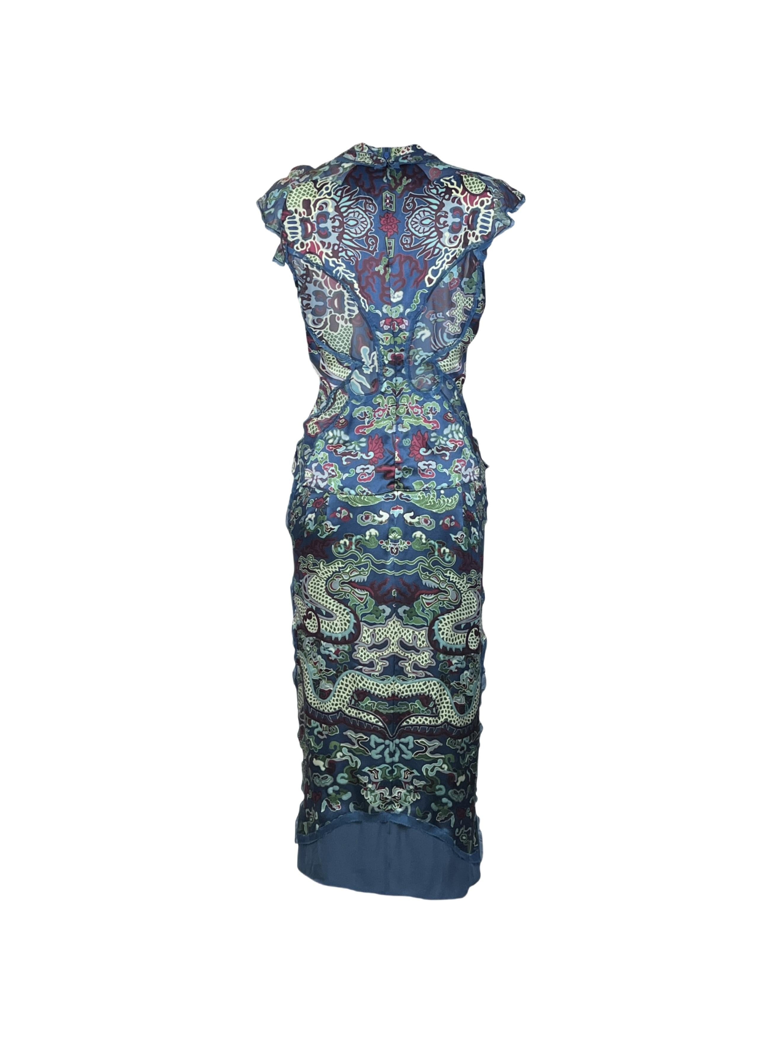 Ensemble jupe chinoise dragon teal YVES SAINT LAURENT By Tom Ford F/w 2004 en vente 1
