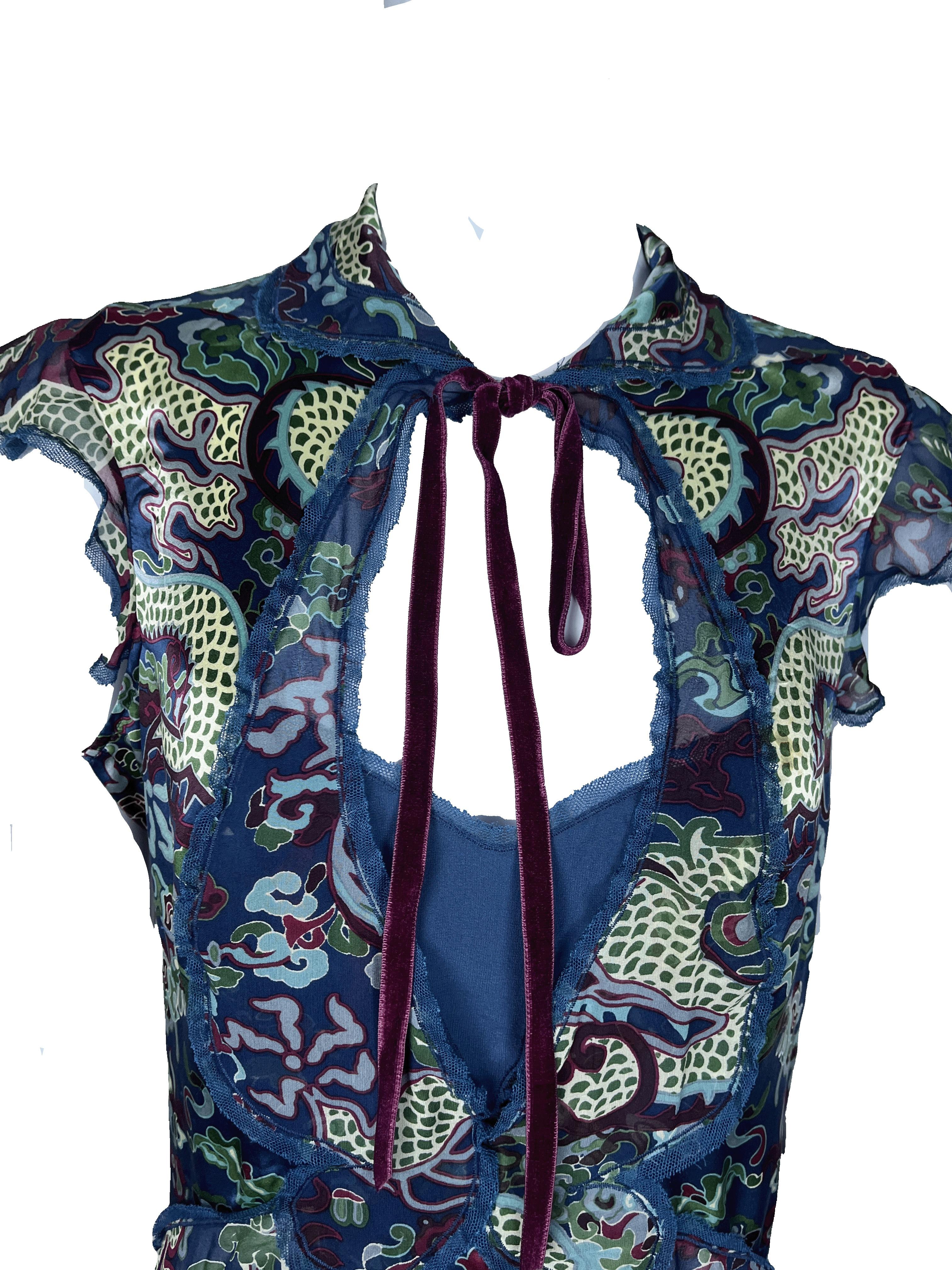 Ensemble jupe chinoise dragon teal YVES SAINT LAURENT By Tom Ford F/w 2004 en vente 2