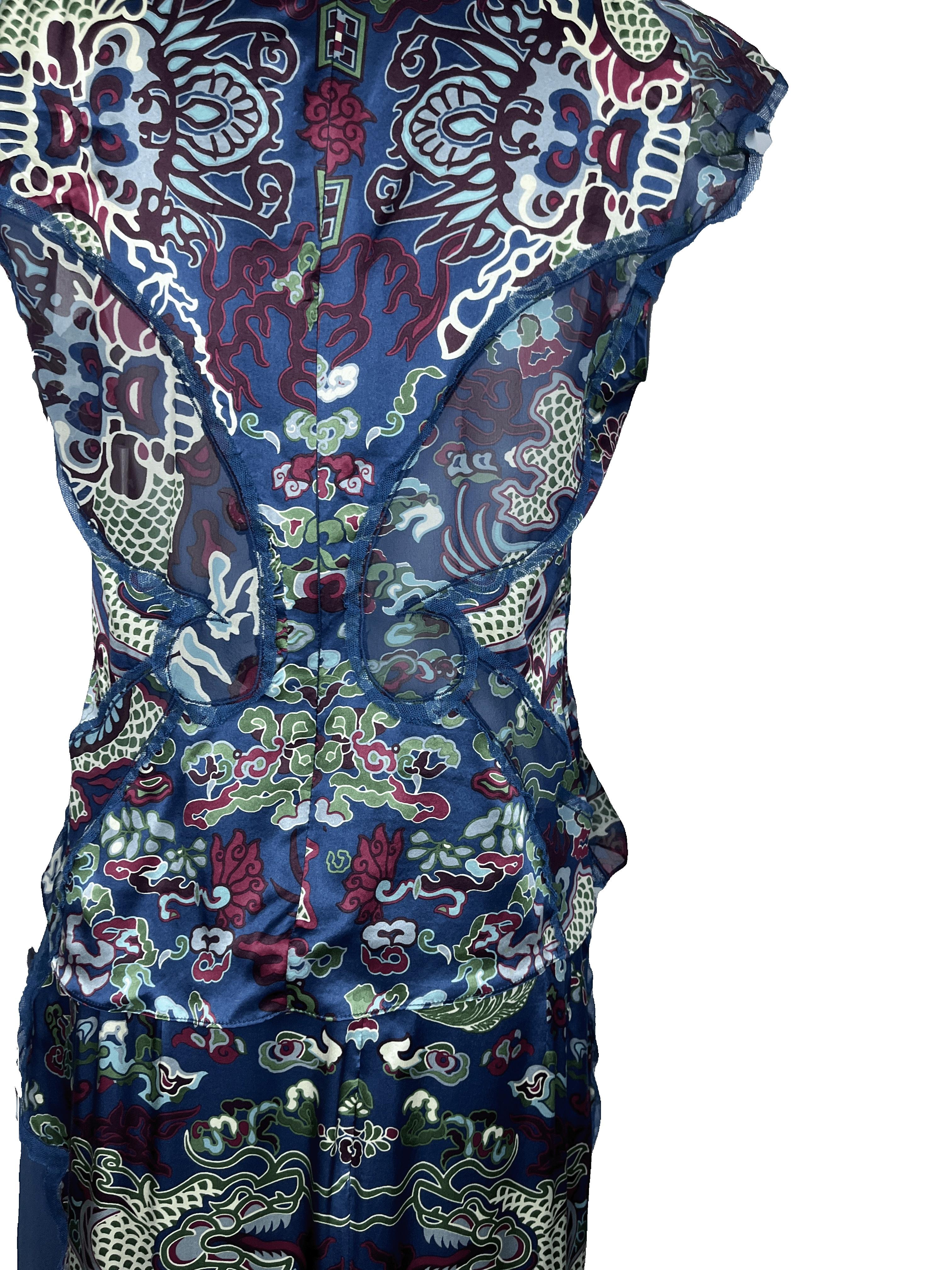 Ensemble jupe chinoise dragon teal YVES SAINT LAURENT By Tom Ford F/w 2004 en vente 5