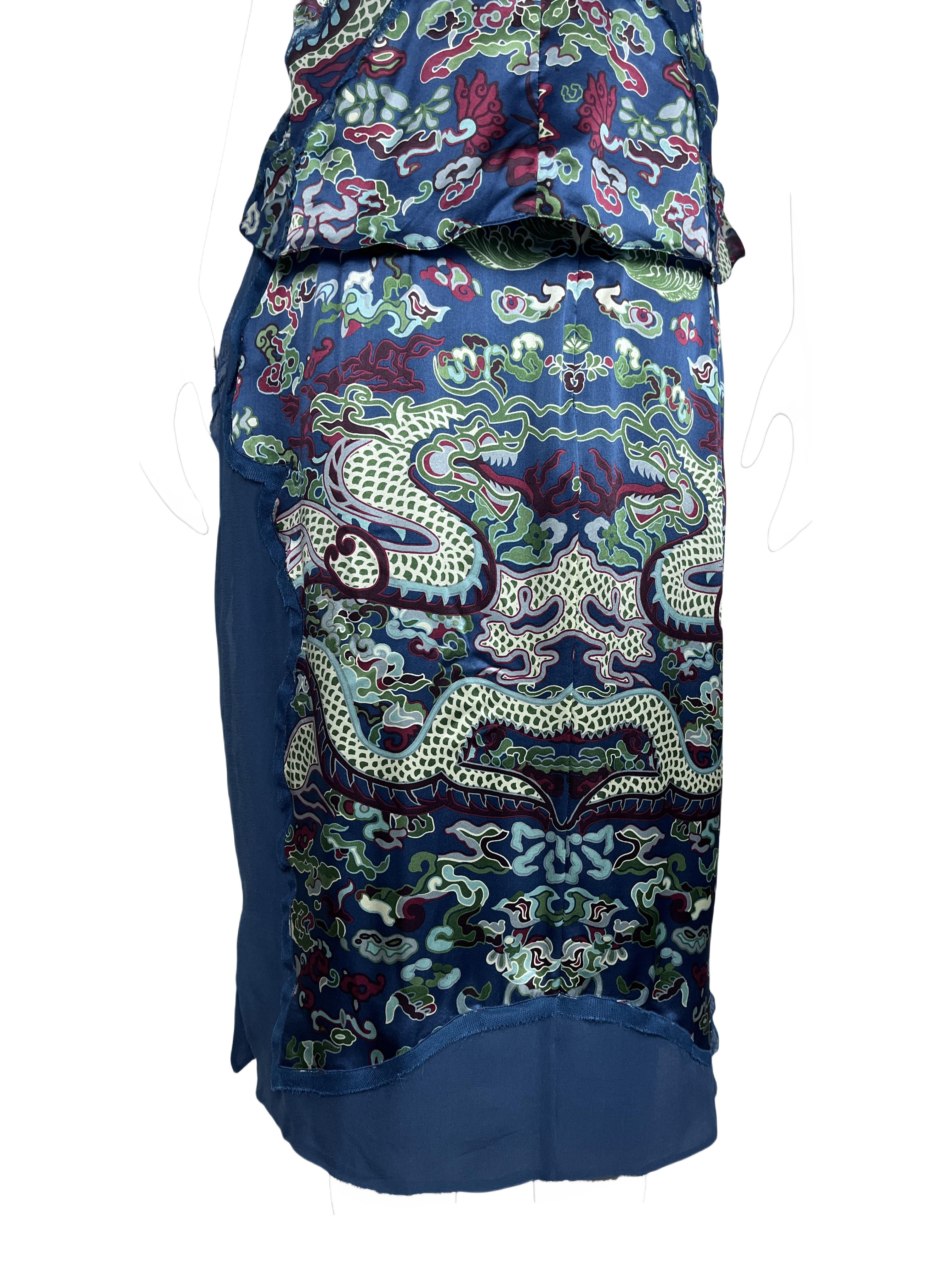 Ensemble jupe chinoise dragon teal YVES SAINT LAURENT By Tom Ford F/w 2004 en vente 6