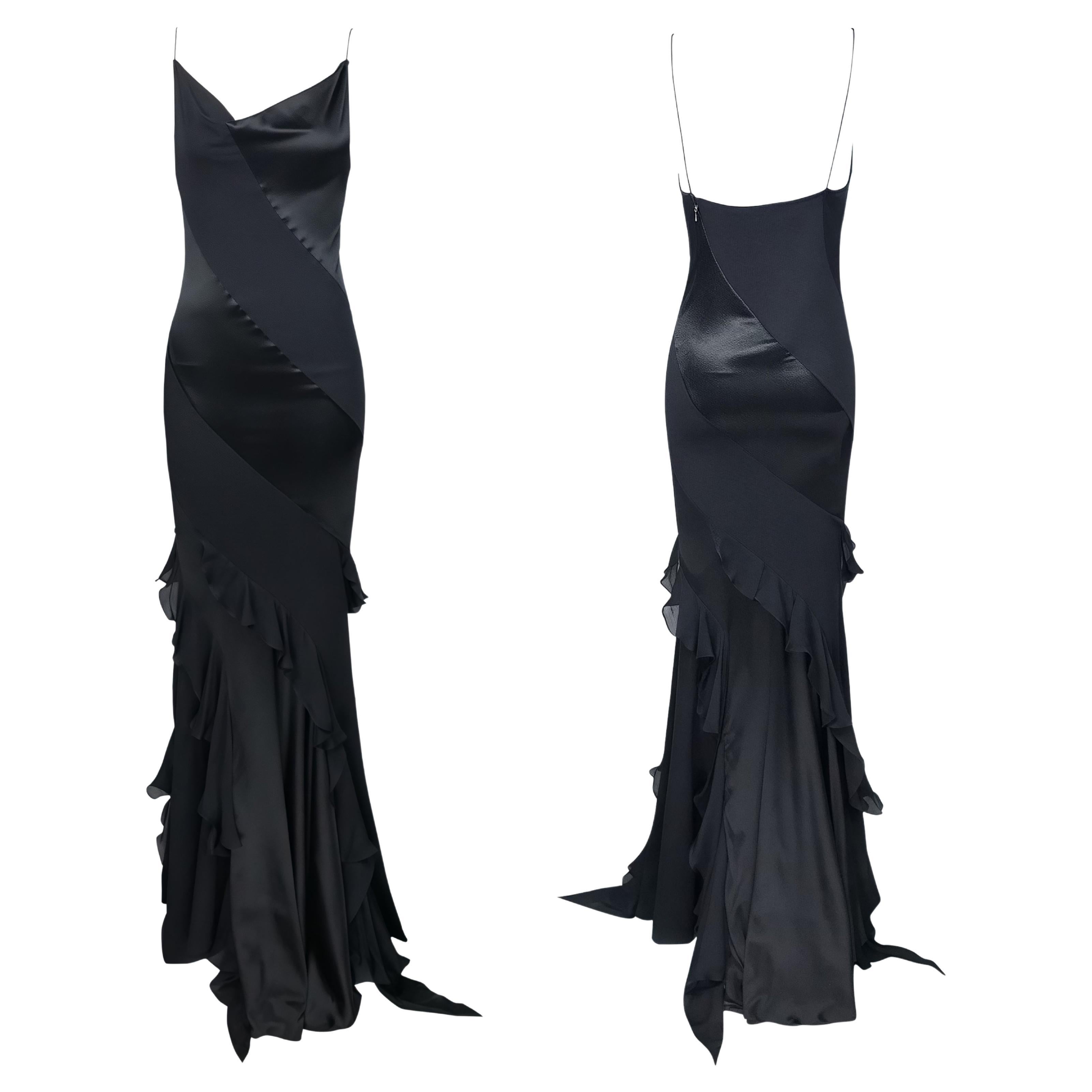 ROBERTO CAVALLI S/s 2004 Abito da sera in seta nera con taglio in sbieco a Cavalli NWT in vendita