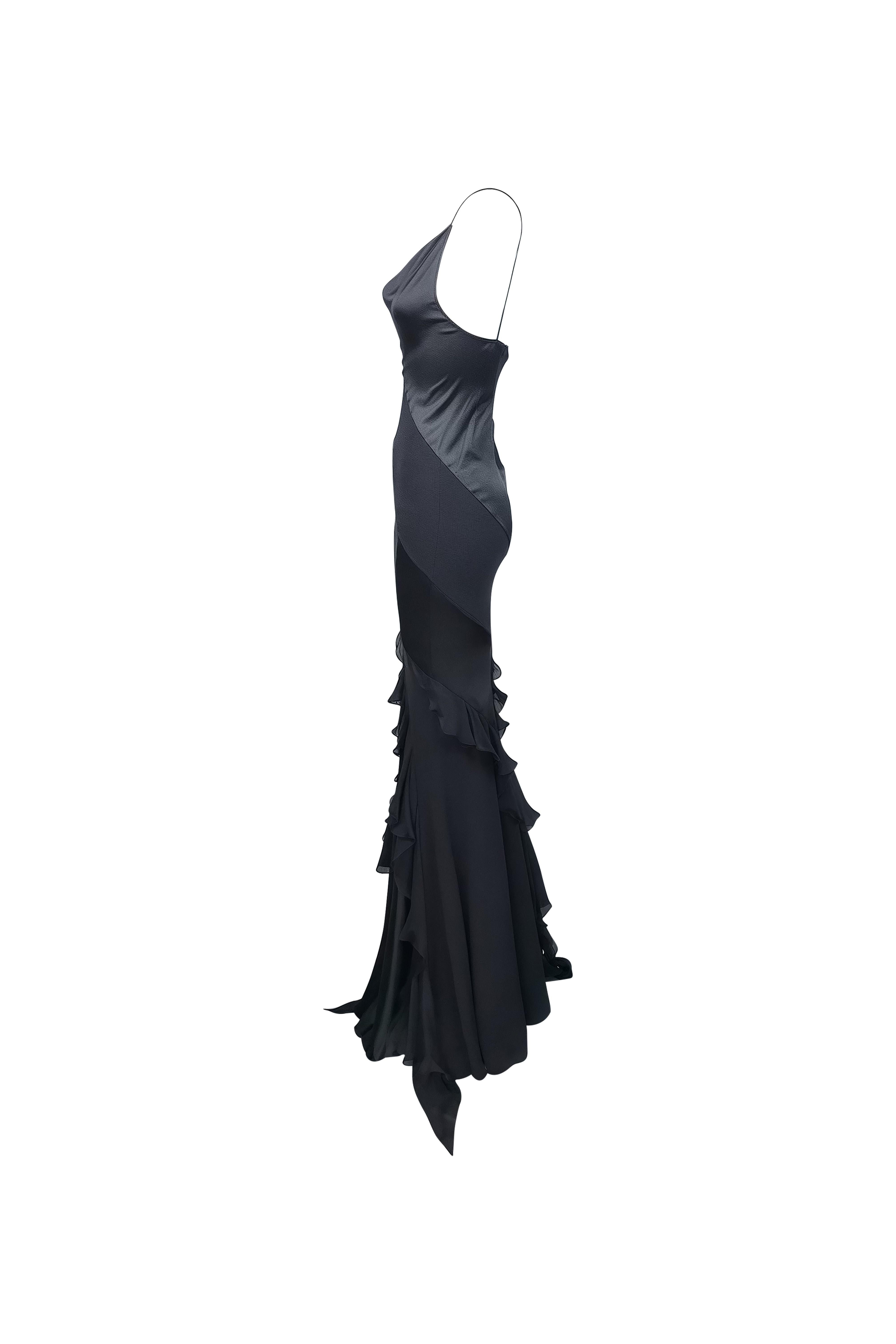 Nero ROBERTO CAVALLI S/s 2004 Abito da sera in seta nera con taglio in sbieco a Cavalli NWT in vendita