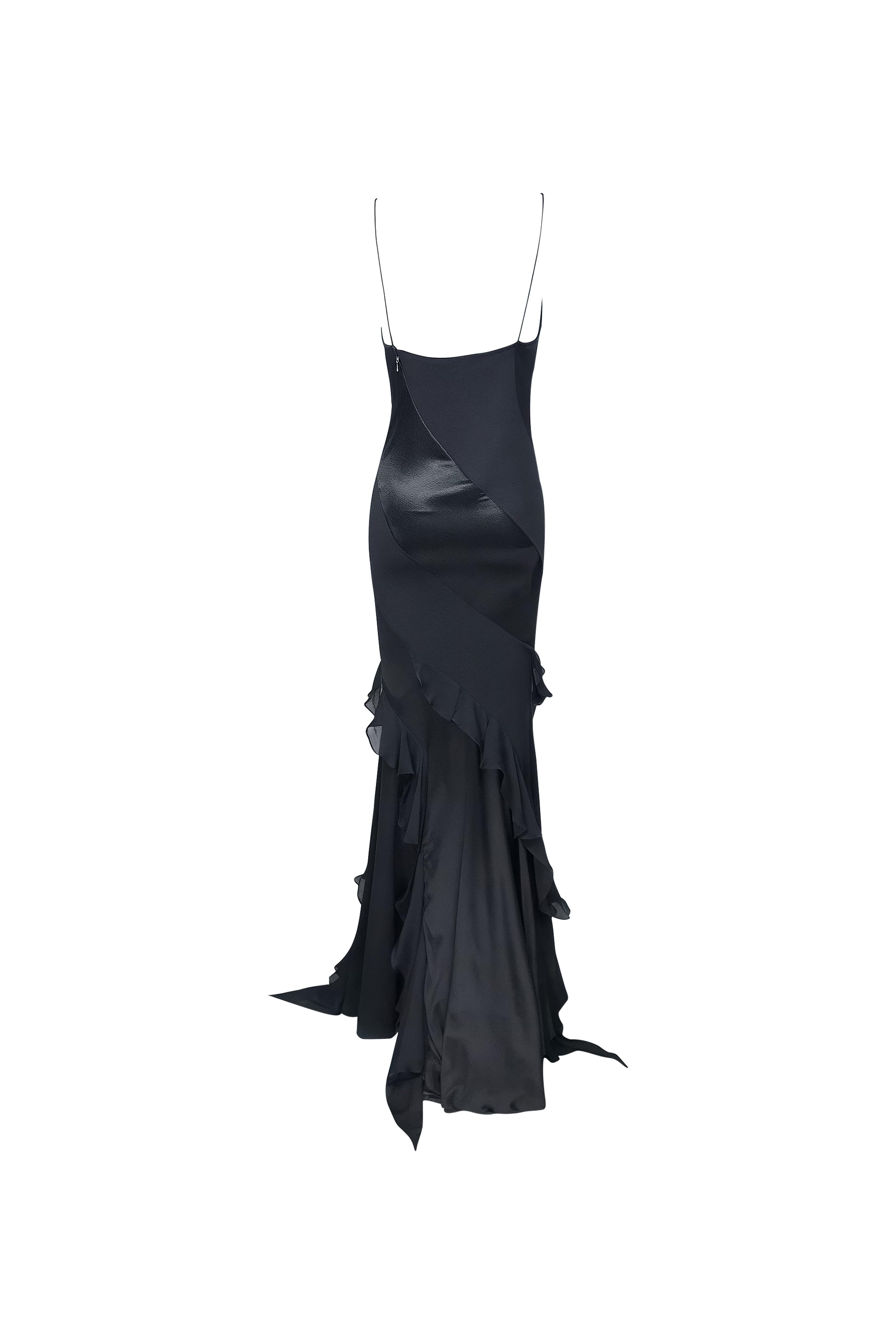 Donna ROBERTO CAVALLI S/s 2004 Abito da sera in seta nera con taglio in sbieco a Cavalli NWT in vendita