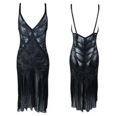 ROBERTO CAVALLI P/E 2006 Vestito midi nero impreziosito da perline Nuovo con Etichetta
