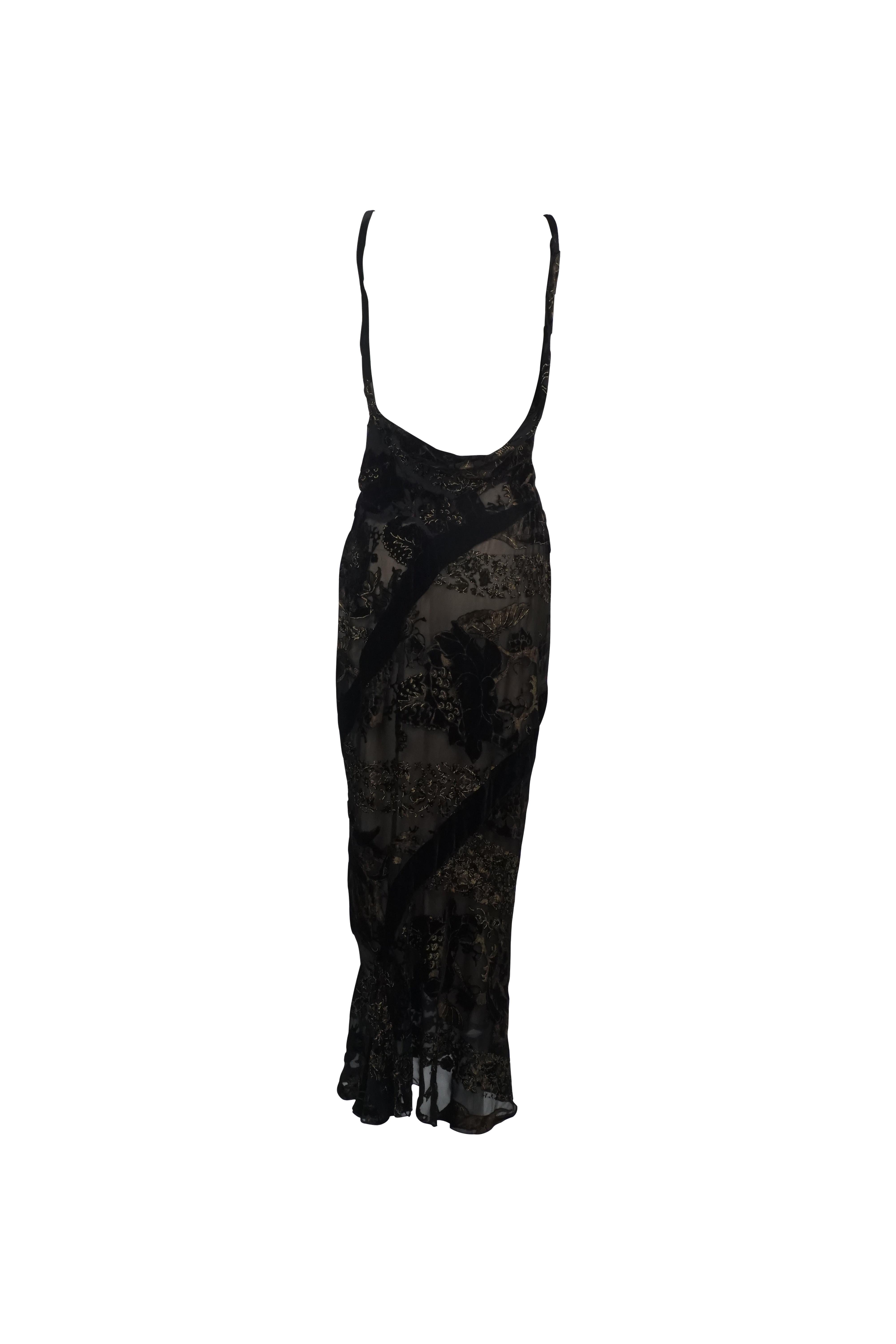 ROBERTO Cavalli F/H 2006 - Robe longue à bretelles spaghetti en velours à motifs transparents en vente 1