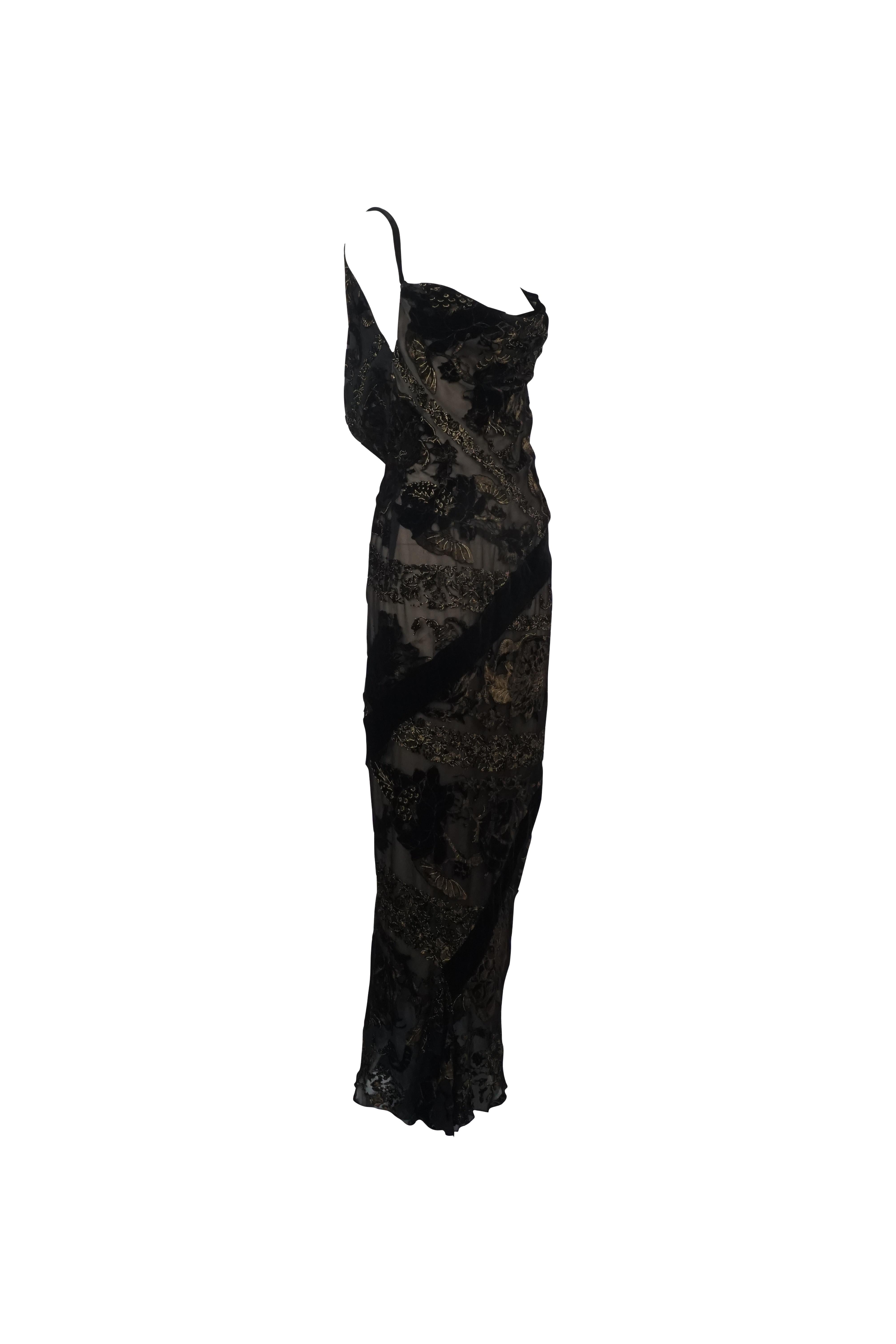 ROBERTO Cavalli F/H 2006 - Robe longue à bretelles spaghetti en velours à motifs transparents Excellent état - En vente à 上海市, CN