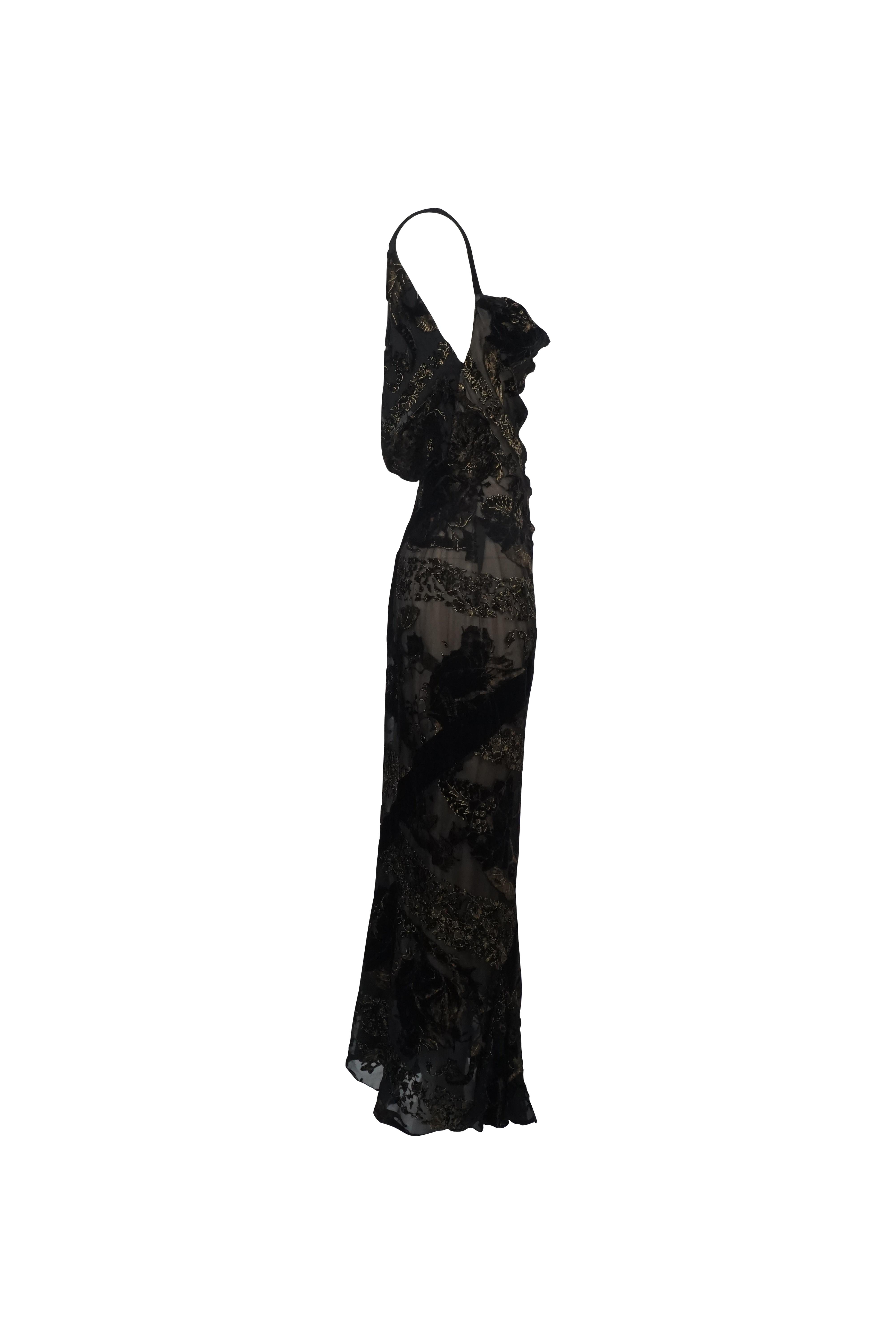 ROBERTO Cavalli F/H 2006 - Robe longue à bretelles spaghetti en velours à motifs transparents Unisexe en vente