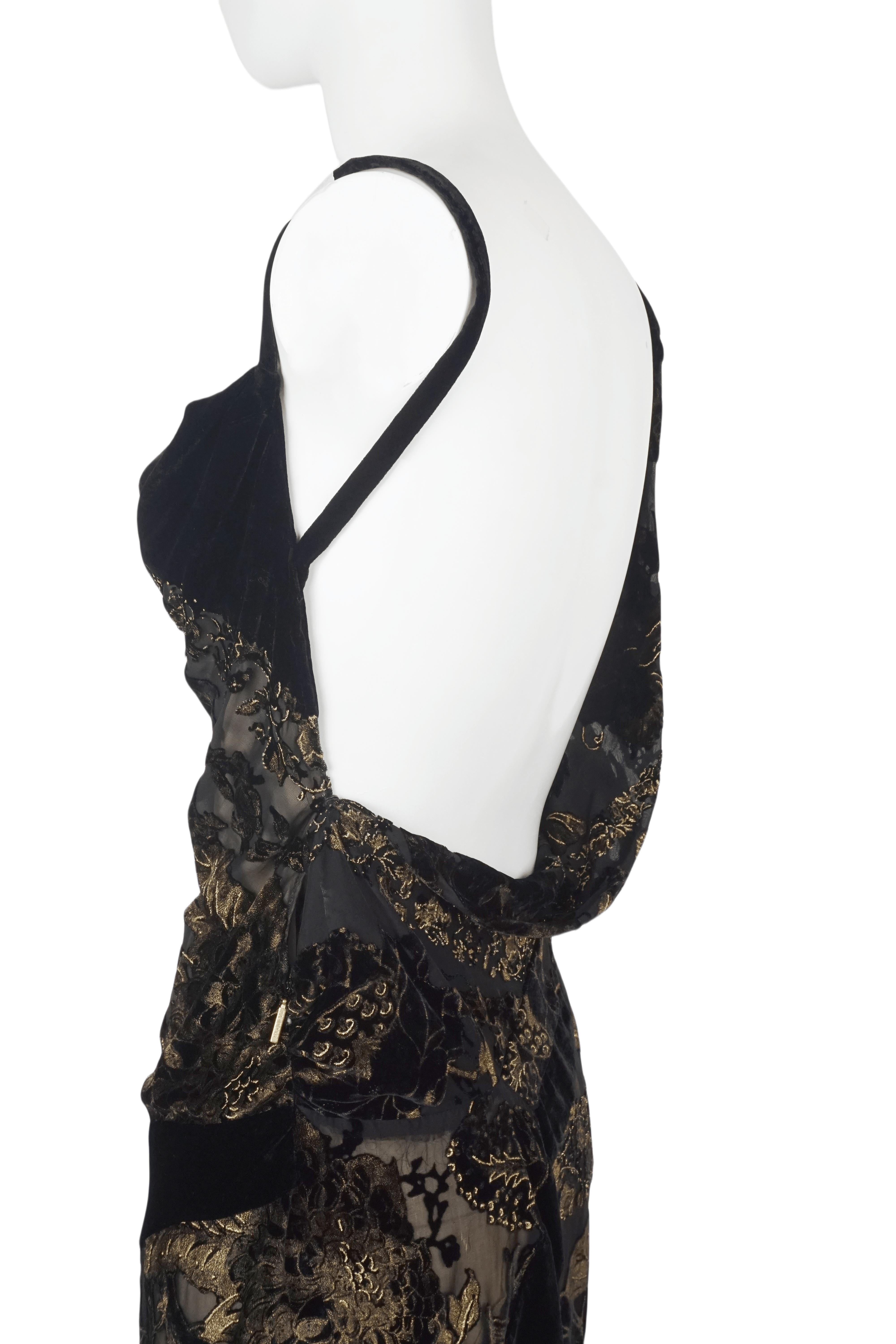 ROBERTO Cavalli F/H 2006 - Robe longue à bretelles spaghetti en velours à motifs transparents en vente 3