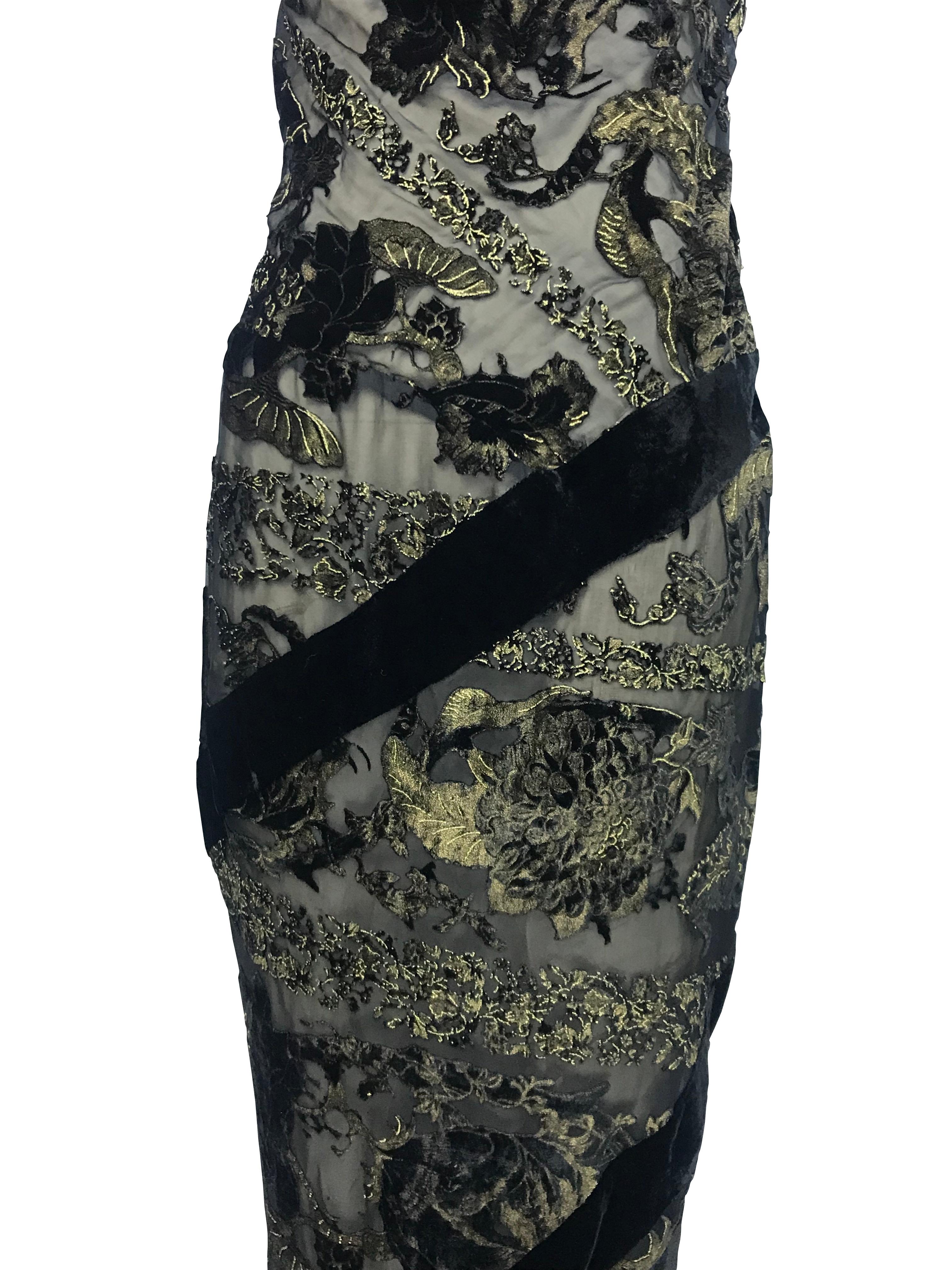 ROBERTO Cavalli F/H 2006 - Robe longue à bretelles spaghetti en velours à motifs transparents en vente 5