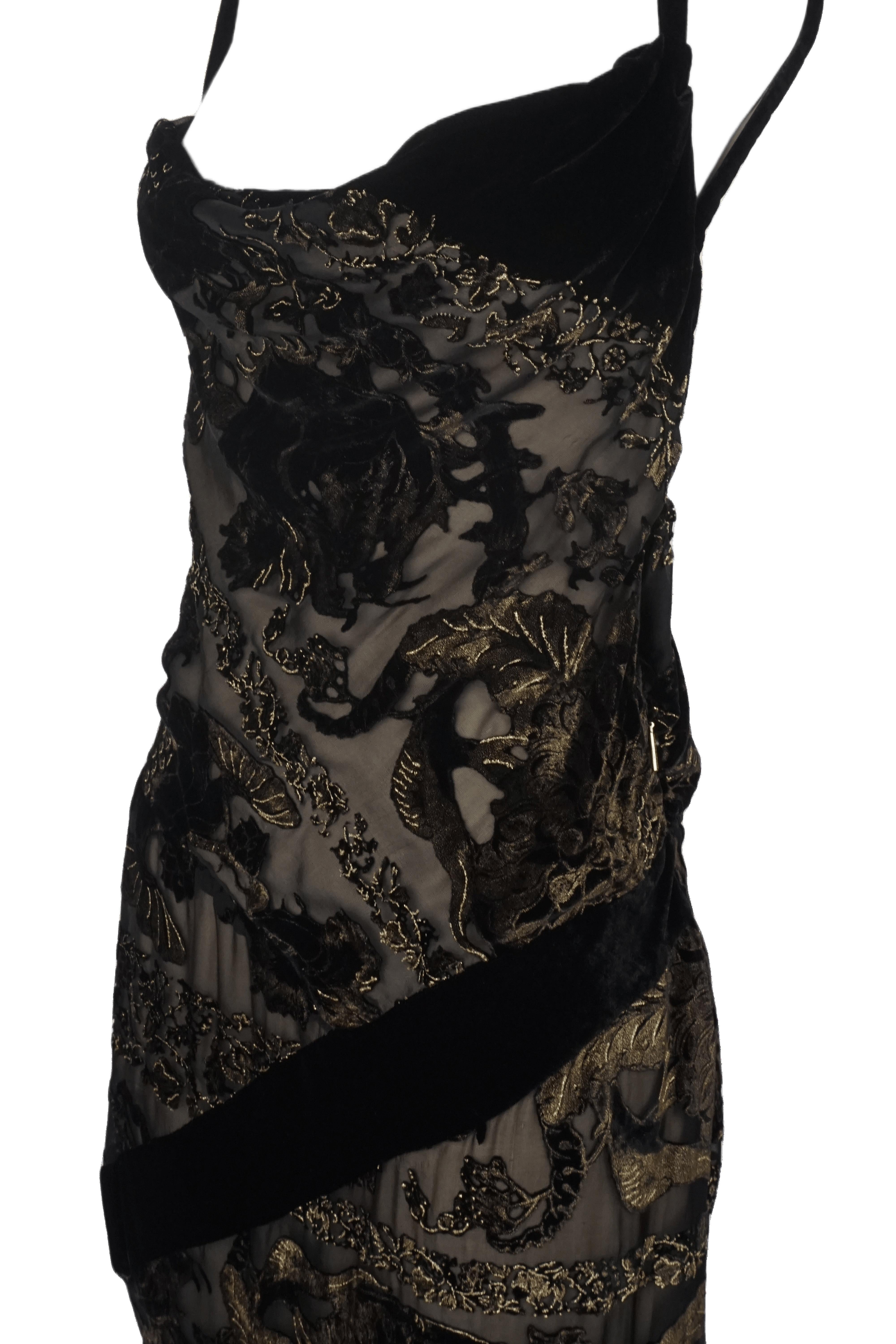 ROBERTO Cavalli F/H 2006 - Robe longue à bretelles spaghetti en velours à motifs transparents en vente 4