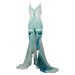 ROBERTO CAVALLI S/s 2005 Blue Flowing Dip-Dye Gown Seen On Campagne