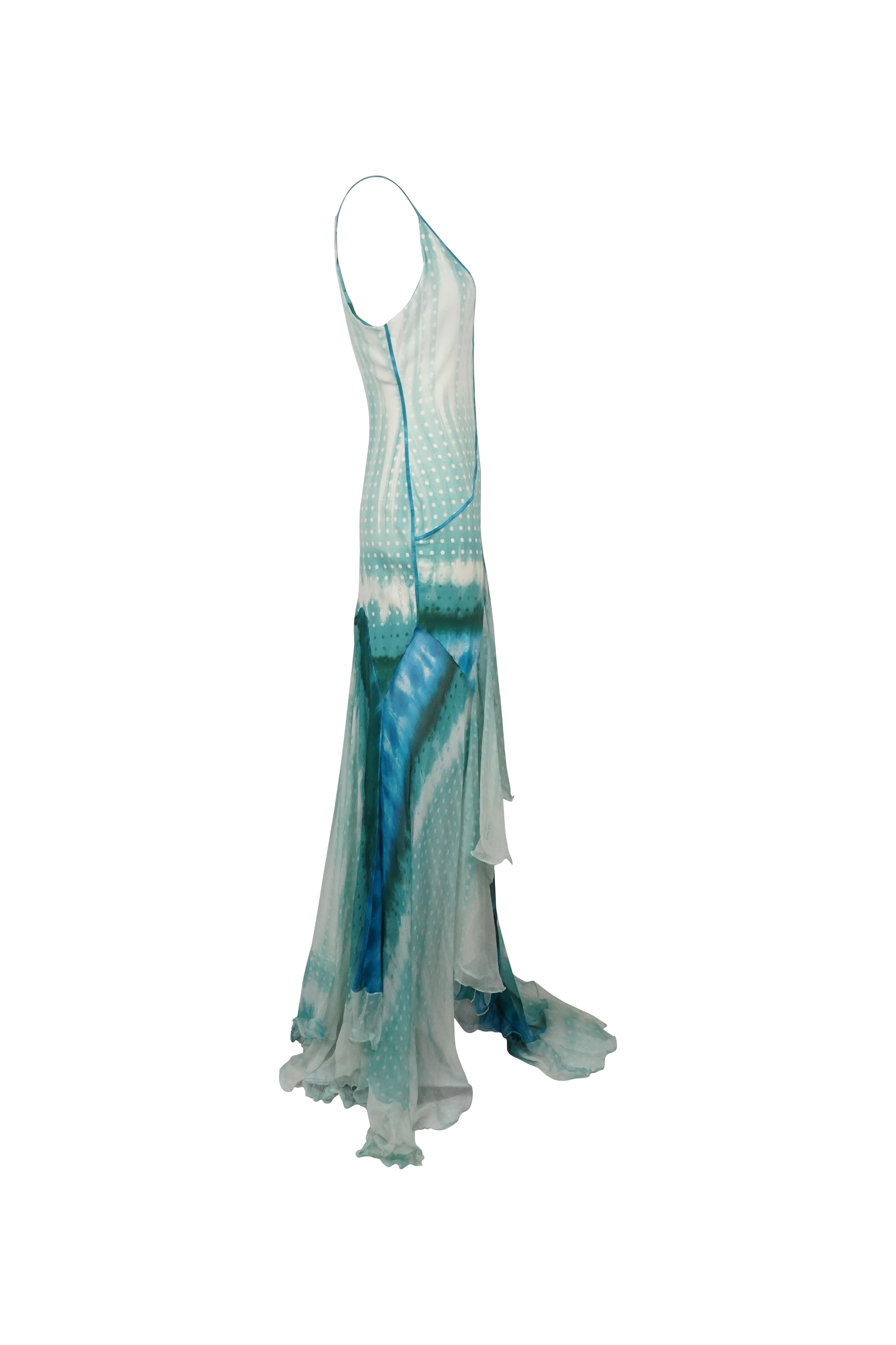 ROBERTO CAVALLI S/s 2005 Blaues fließendes Dip-Dye-Kleid, gesehen in der Campagne im Zustand „Neu“ im Angebot in 上海市, CN