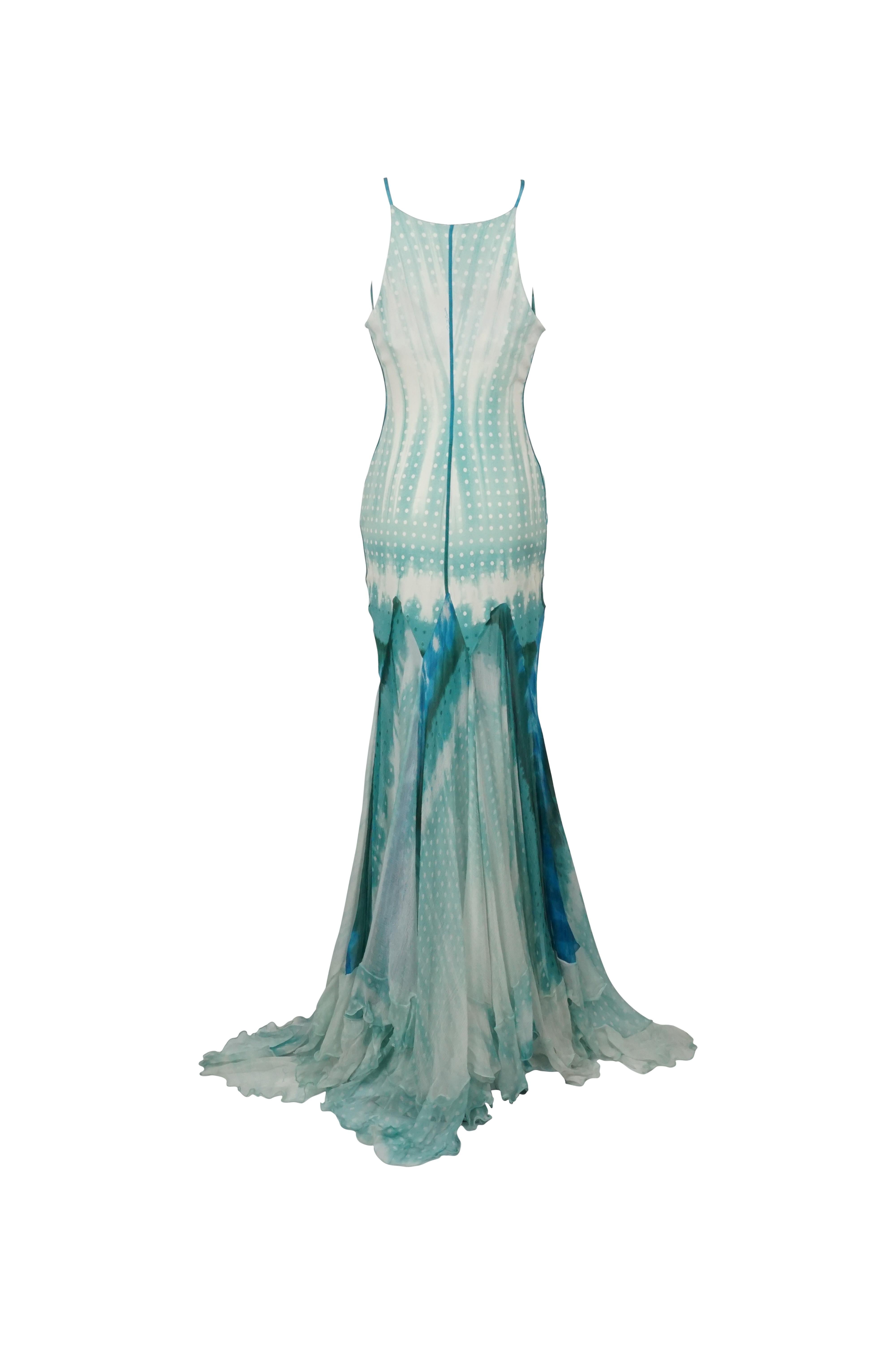 ROBERTO CAVALLI S/s 2005 Blaues fließendes Dip-Dye-Kleid, gesehen in der Campagne Damen im Angebot