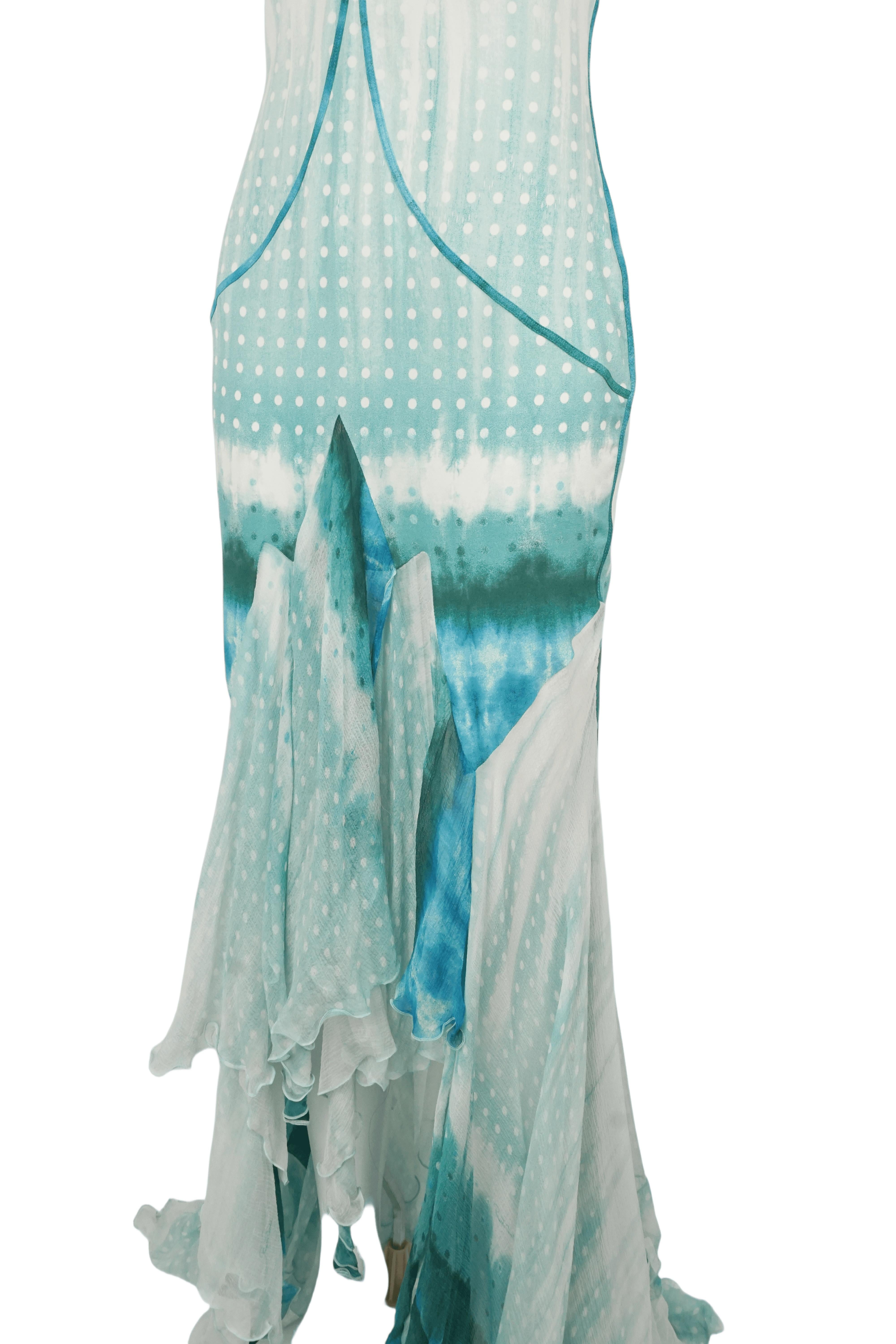 ROBERTO CAVALLI S/s 2005 Blaues fließendes Dip-Dye-Kleid, gesehen in der Campagne im Angebot 4