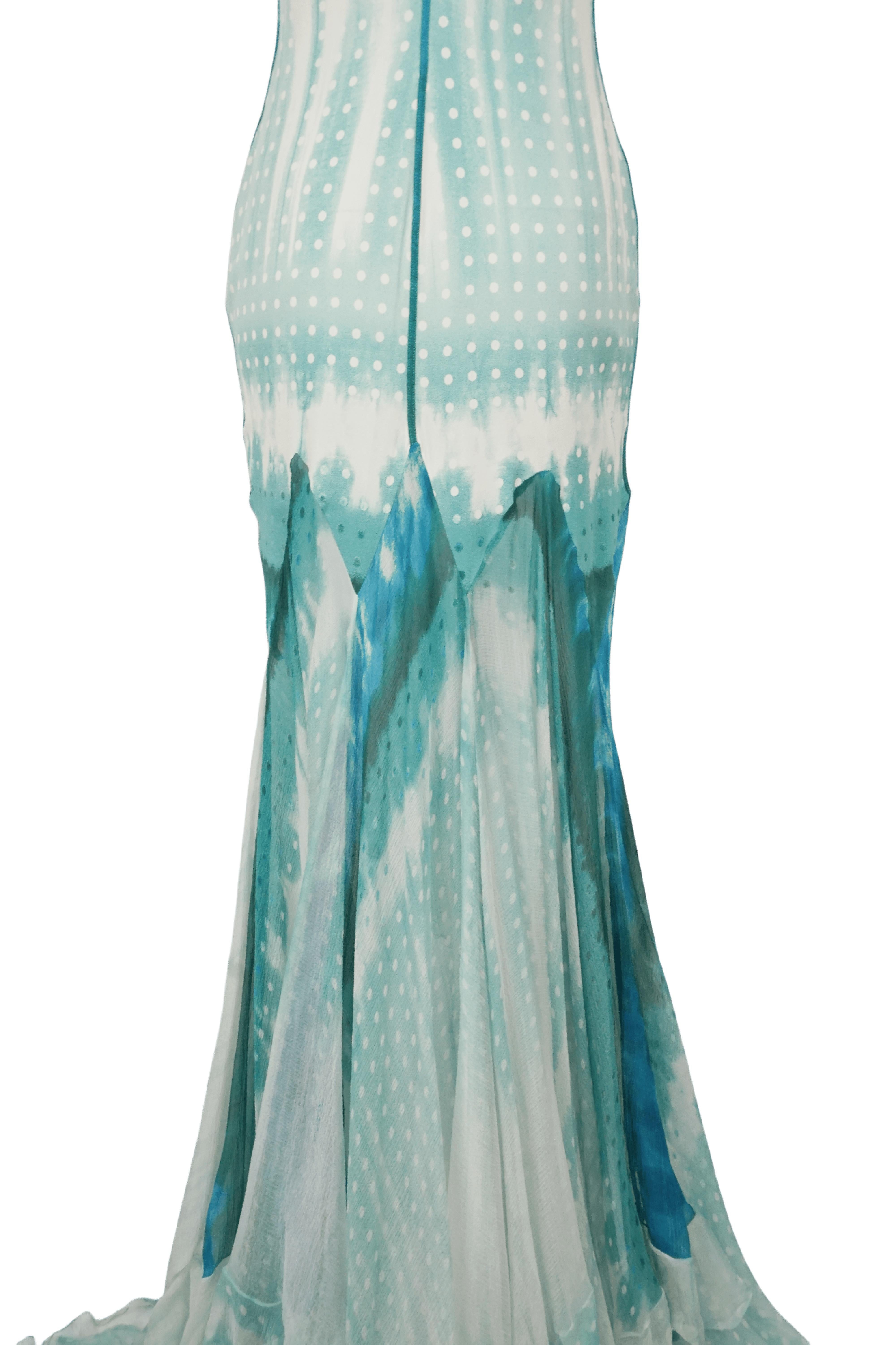 ROBERTO CAVALLI S/s 2005 Blaues fließendes Dip-Dye-Kleid, gesehen in der Campagne im Angebot 3