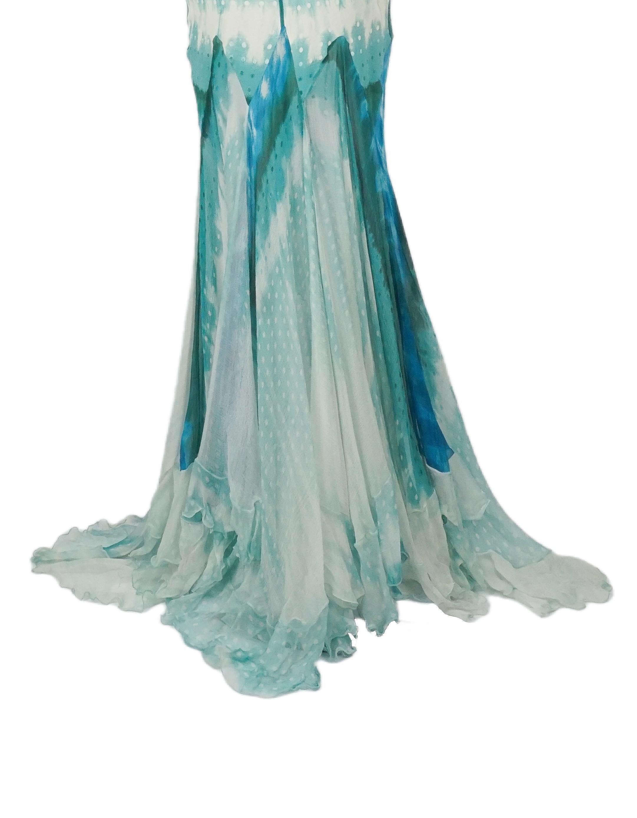 ROBERTO CAVALLI S/s 2005 Blaues fließendes Dip-Dye-Kleid, gesehen in der Campagne im Angebot 5