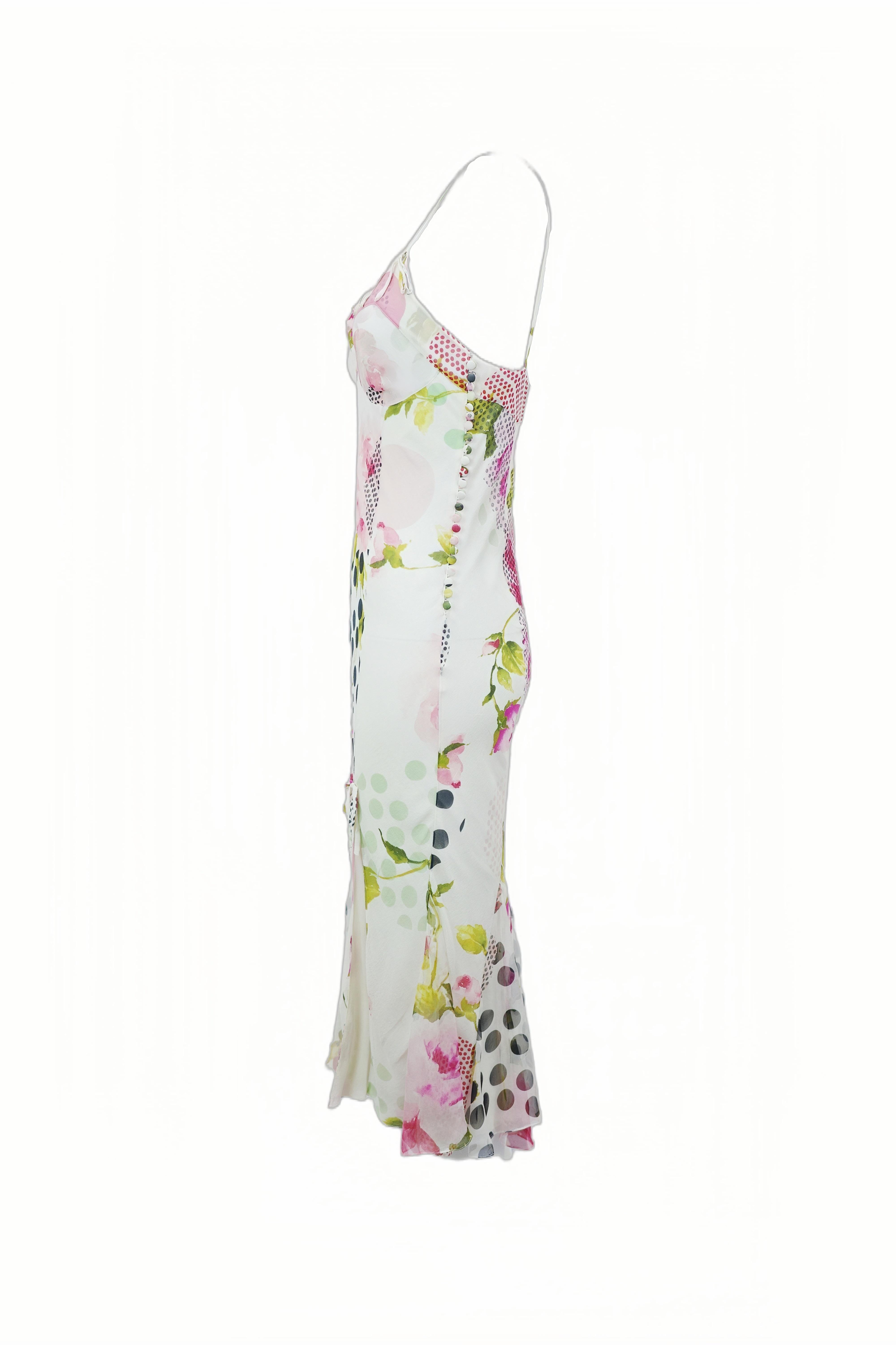 CHRISTIAN DIOR S/s 2004 Geblümtes und gepunktetes Midikleid mit Spaghetti-Trägern im Zustand „Hervorragend“ im Angebot in 上海市, CN