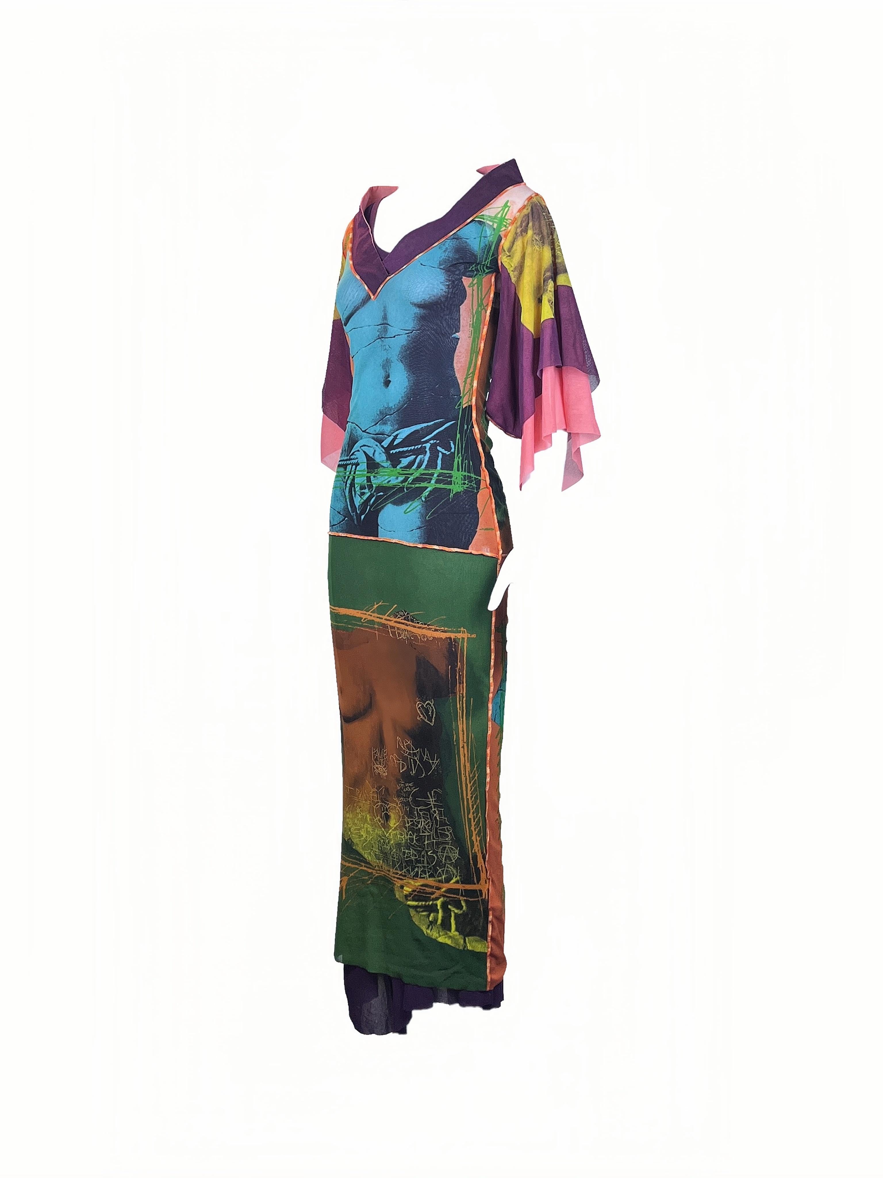 JEAN PAUL GAULTIER S/s 1999 Venus De Milo Kimono Maxi Mesh Kleid (Schwarz) im Angebot