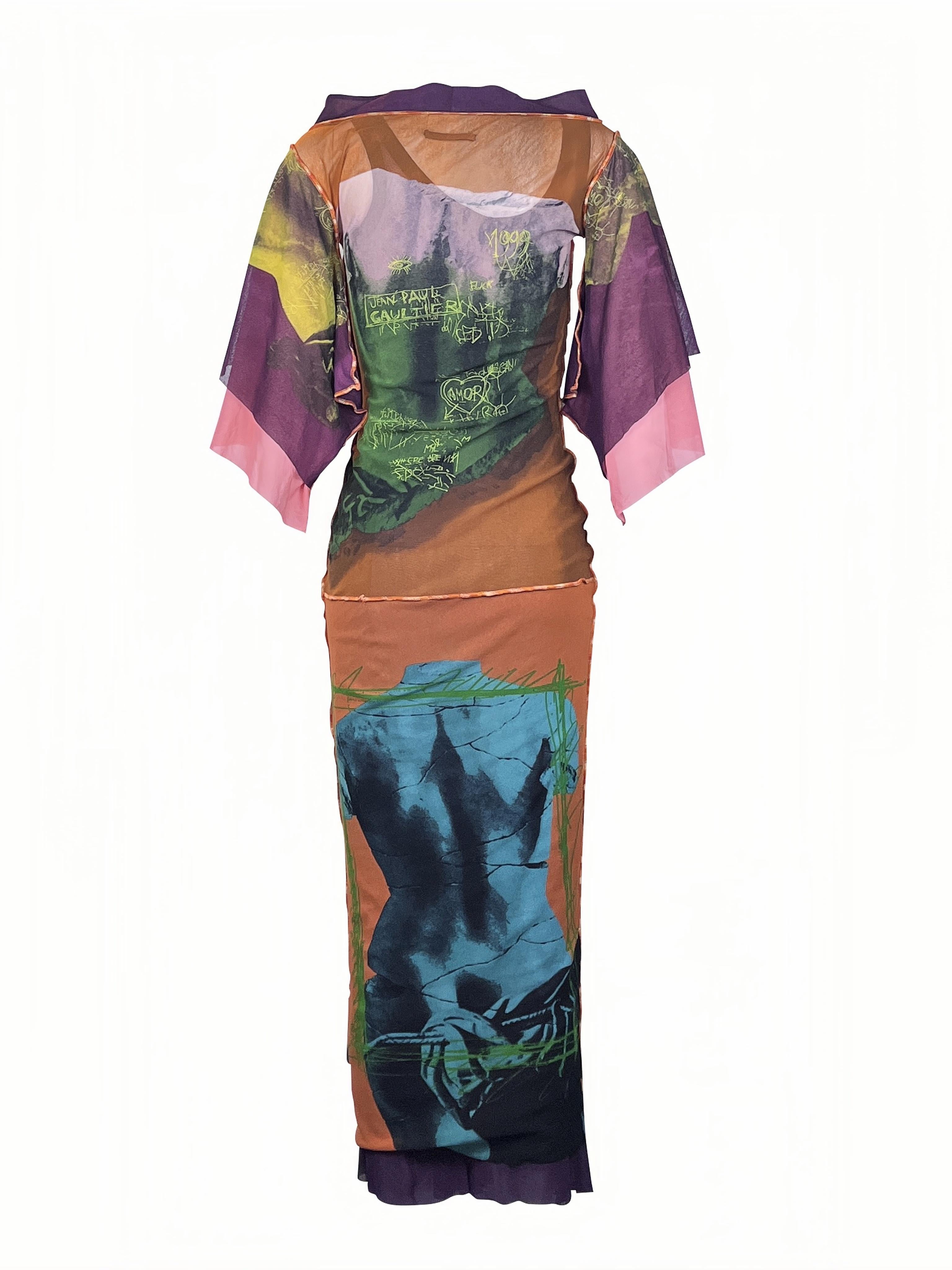 JEAN PAUL GAULTIER S/s 1999 Venus De Milo Kimono Maxi Mesh Kleid Damen im Angebot