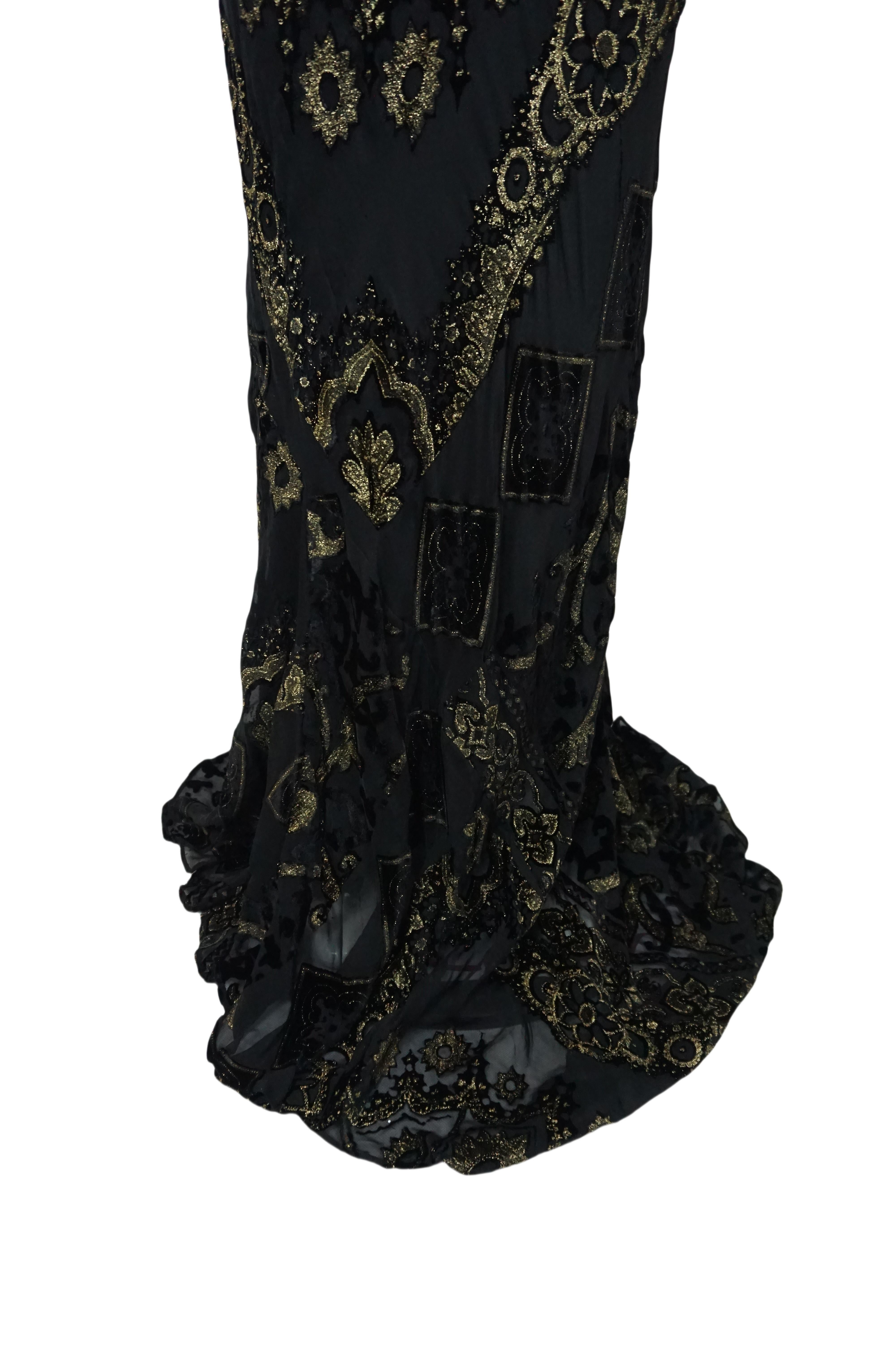 ROBERTO CAVALLI F/w 2004 Schwarz und Gold Barock Halter Abendkleid Neu Mit Tag im Angebot 4