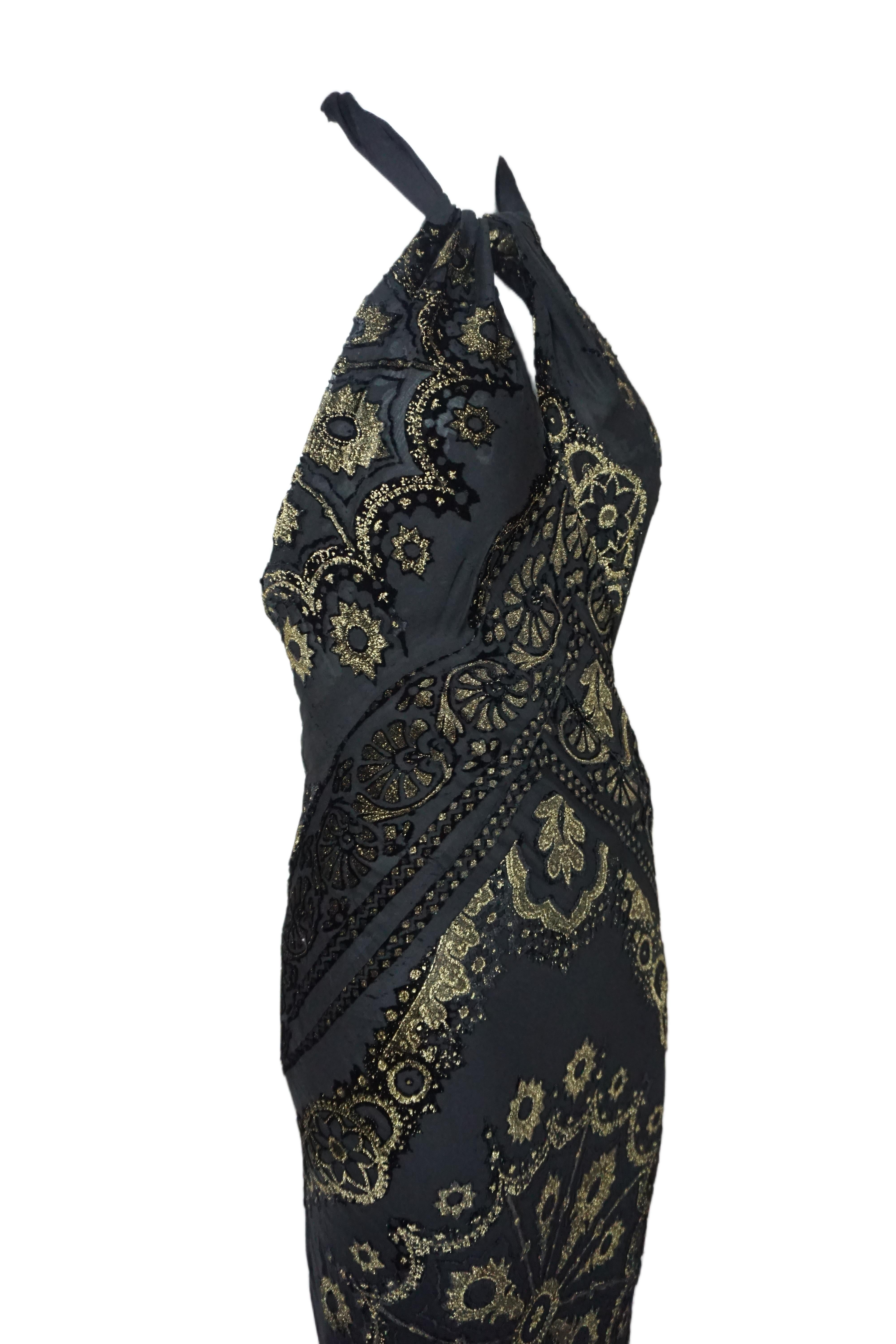 ROBERTO CAVALLI F/w 2004 Schwarz und Gold Barock Halter Abendkleid Neu Mit Tag im Angebot 6