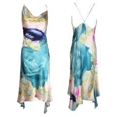 ROBERTO CAVALLI S/s 2001 Blue Silk Elizabeth Taylor Eye Draped Dress