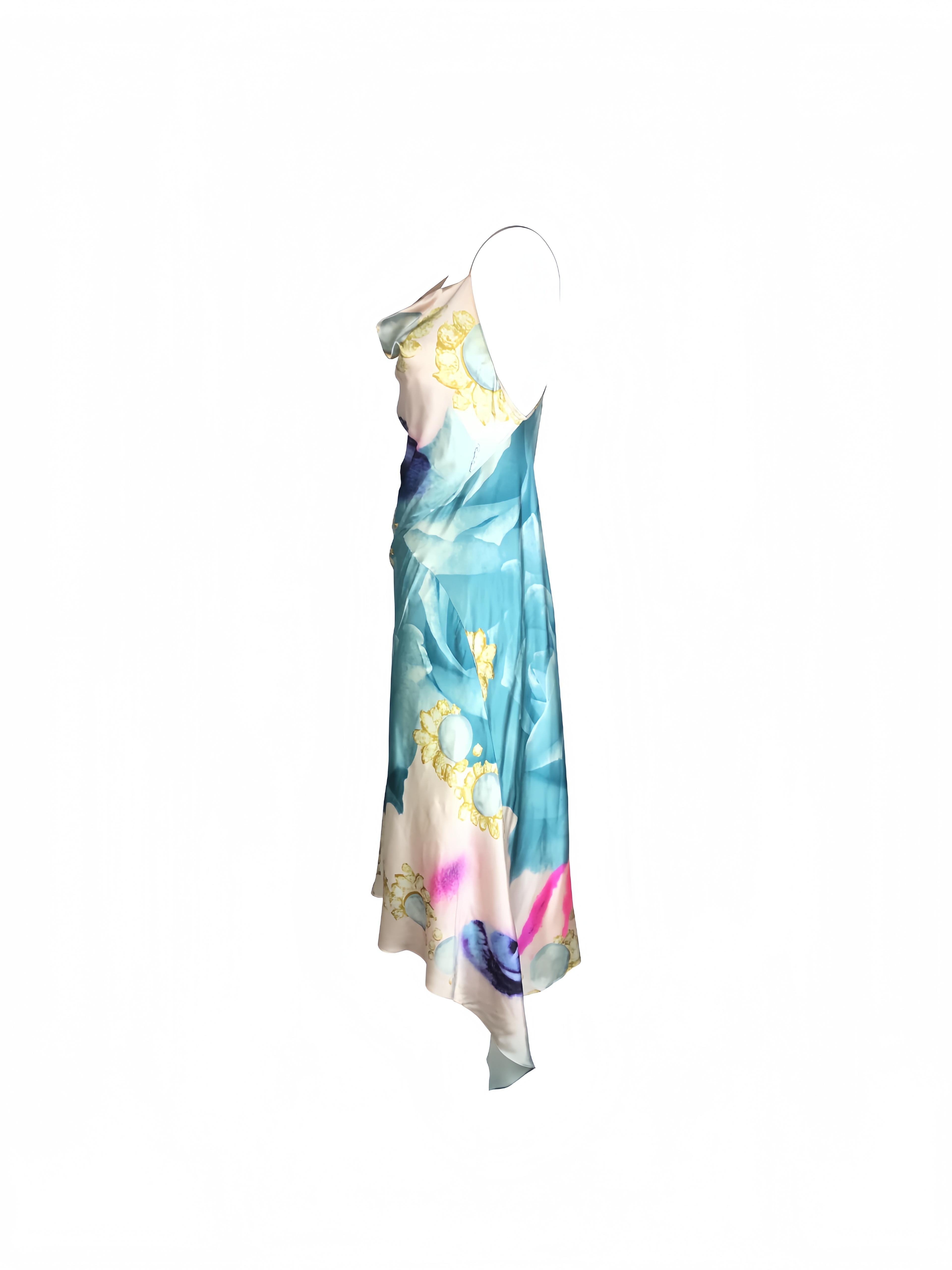 ROBERTO CAVALLI S/s 2001 - Robe drapée en soie bleue avec yeux d'Elizabeth Taylor Pour femmes en vente