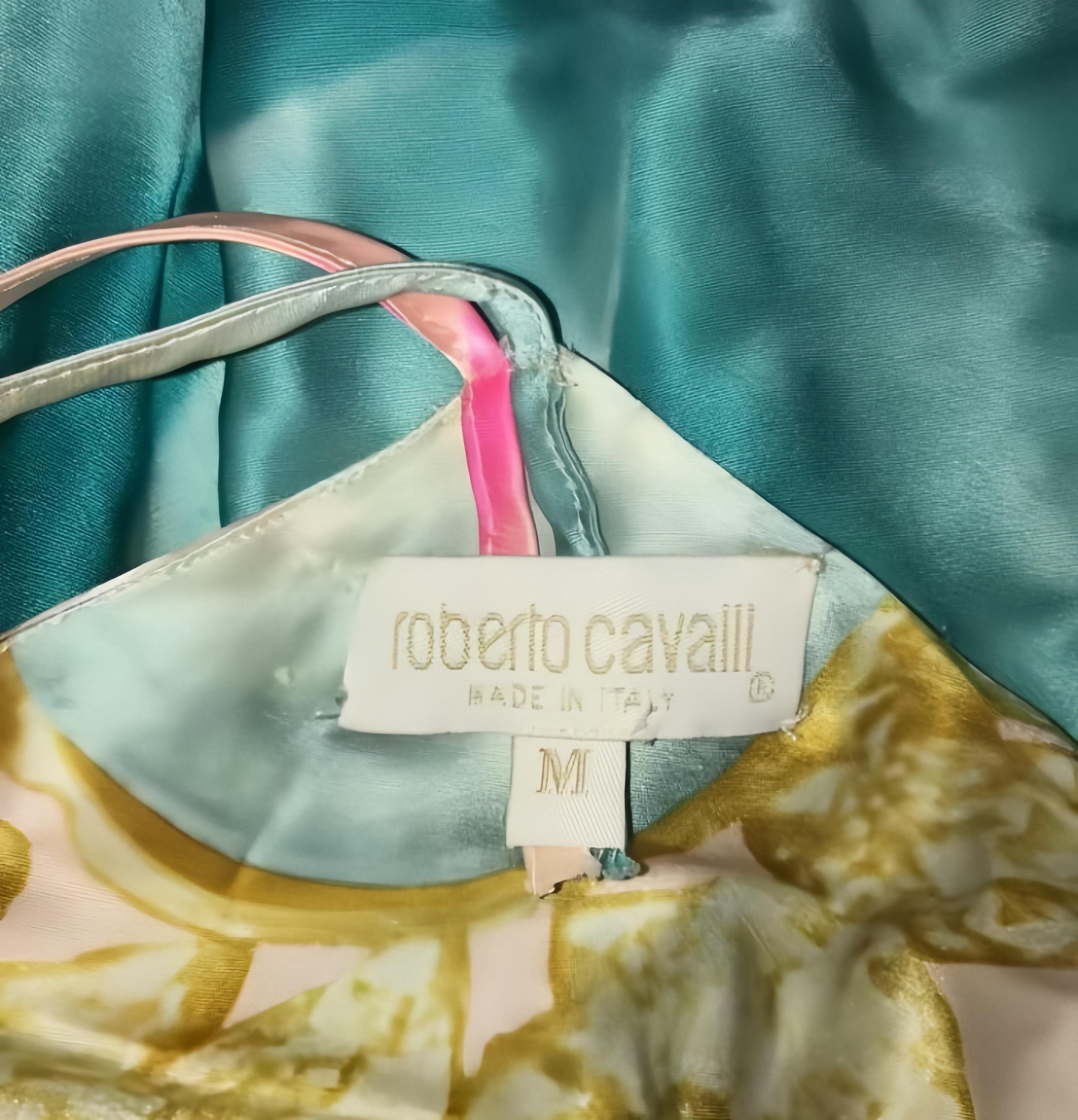 ROBERTO CAVALLI S/s 2001 - Robe drapée en soie bleue avec yeux d'Elizabeth Taylor en vente 8