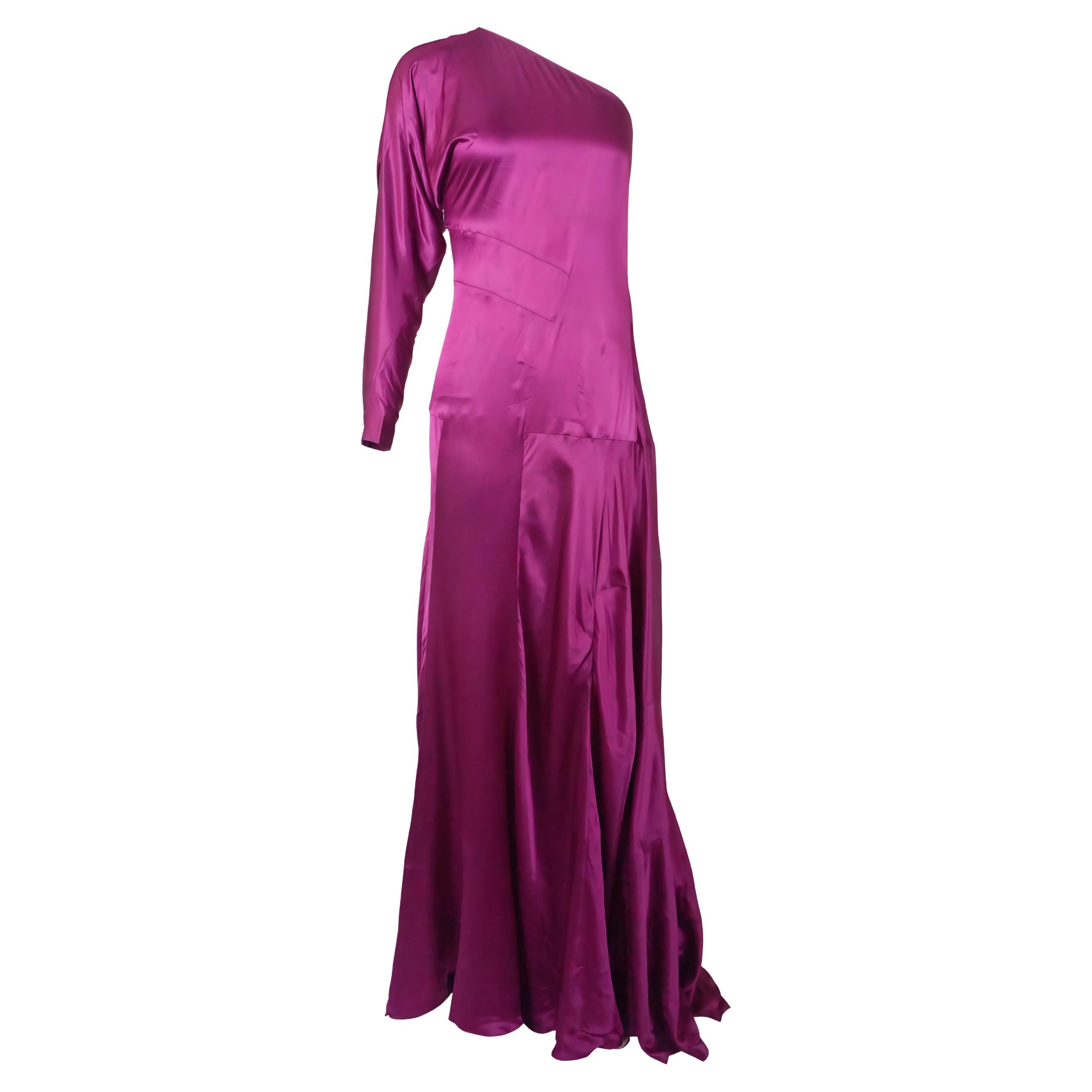 Robe en satin fuchsia à une épaule Yves Saint Laurent By Tom Ford S/s 2008 en vente