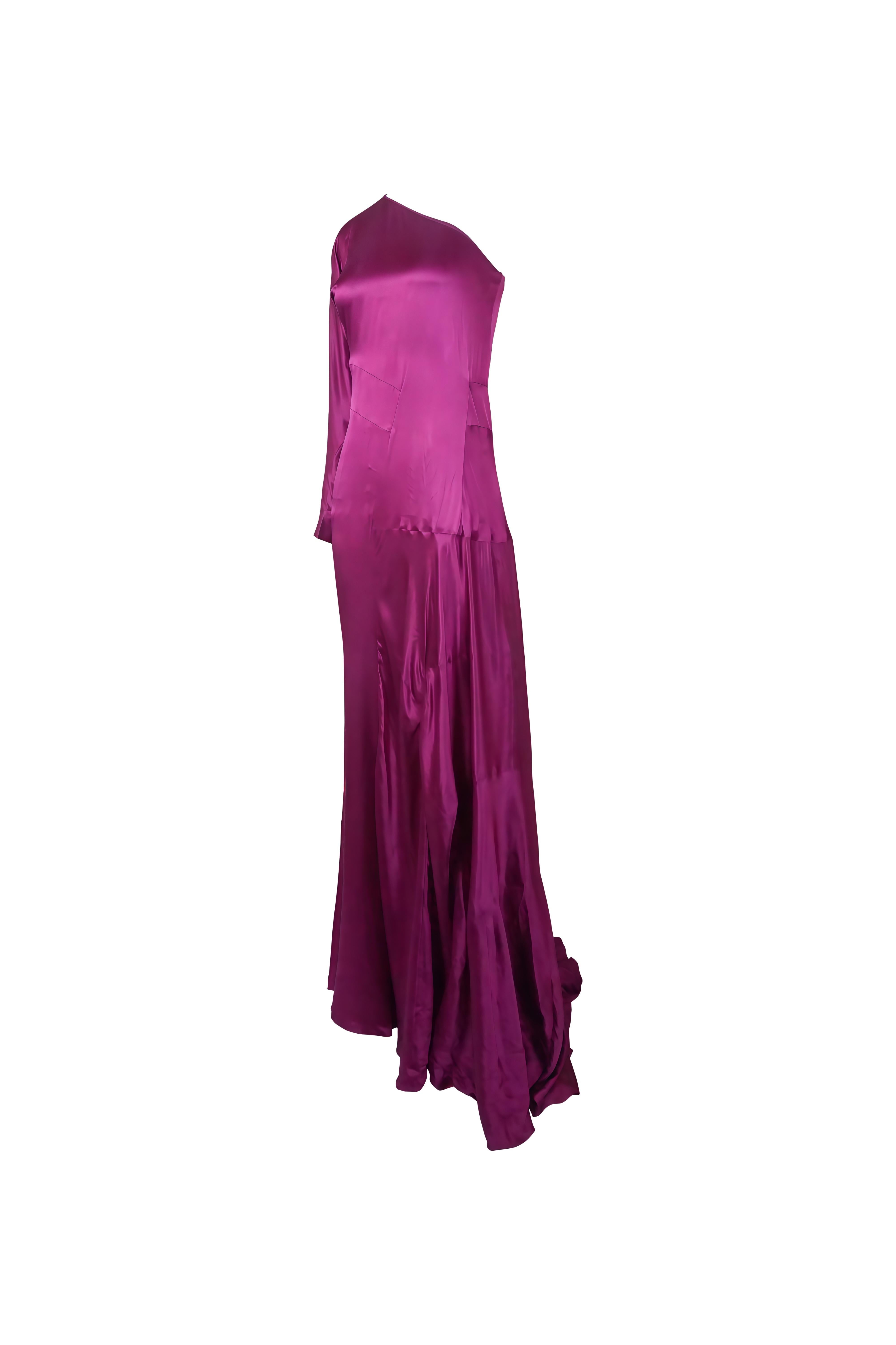 Robe en satin fuchsia à une épaule Yves Saint Laurent By Tom Ford S/s 2008 Pour femmes en vente