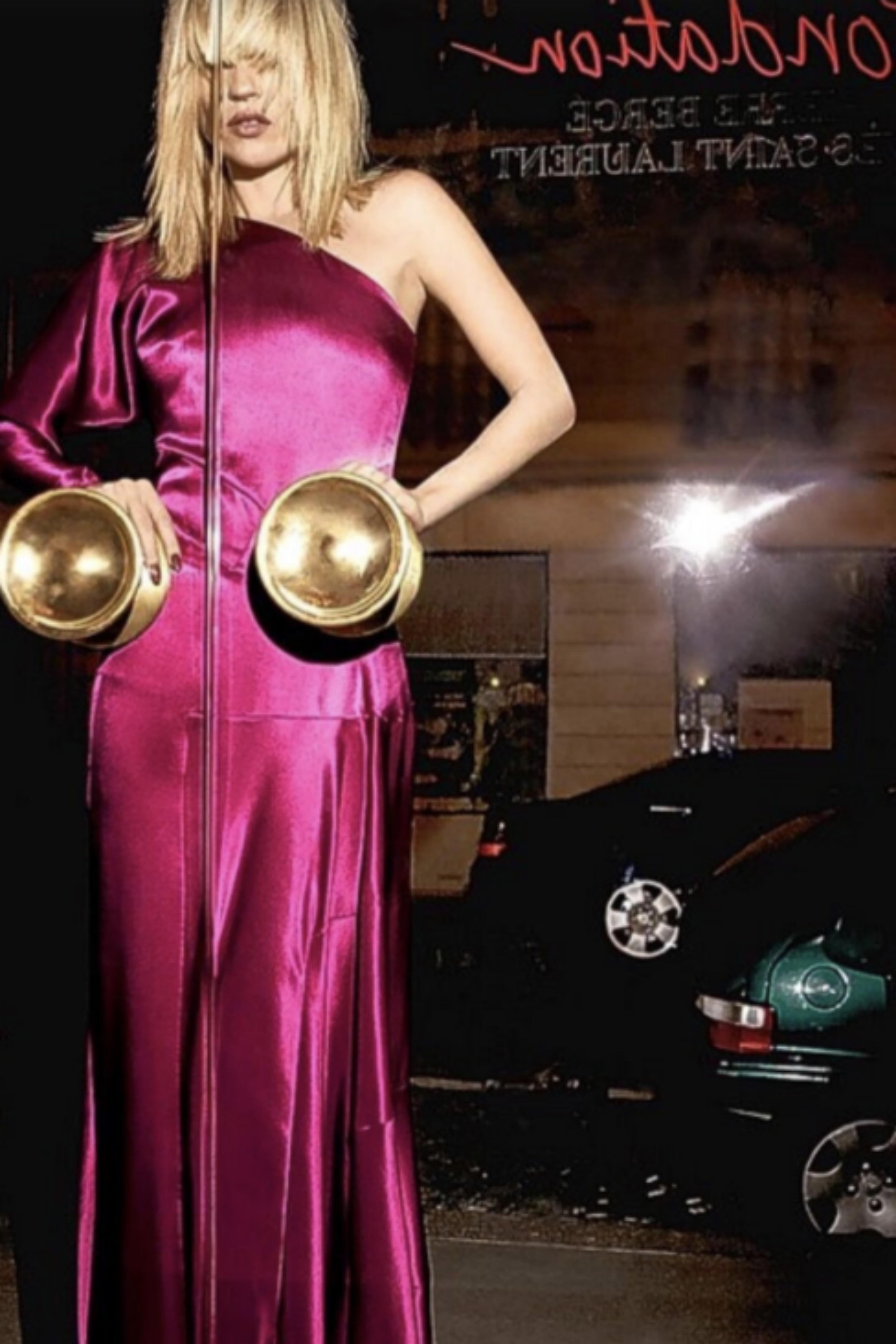Robe en satin fuchsia à une épaule Yves Saint Laurent By Tom Ford S/s 2008 Neuf - En vente à 上海市, CN