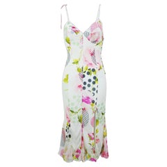 CHRISTIAN DIOR S/s 2004 - Robe midi à bretelles spaghetti, à fleurs et à pois